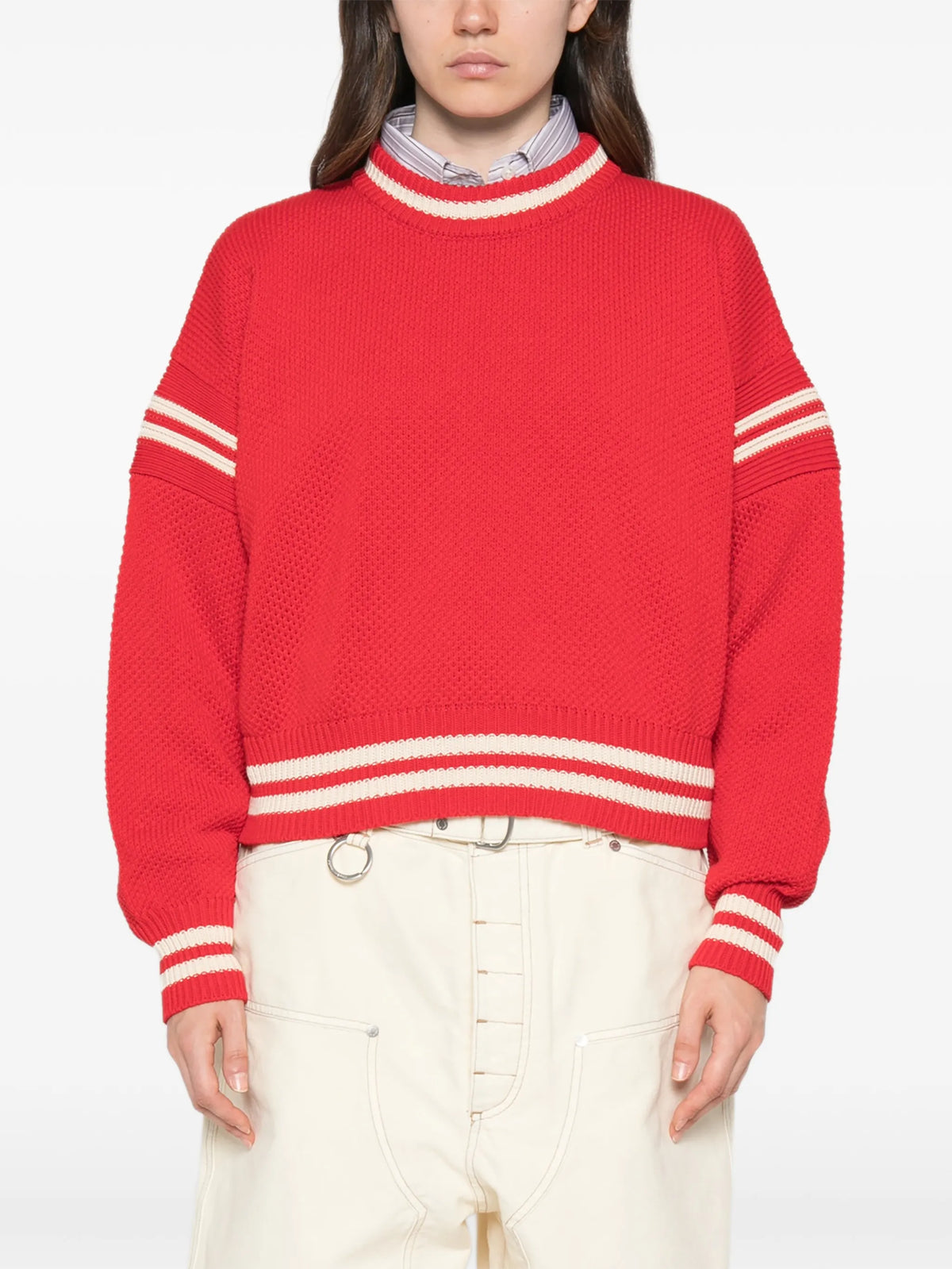 boxy sweater in red cotton with embroidery