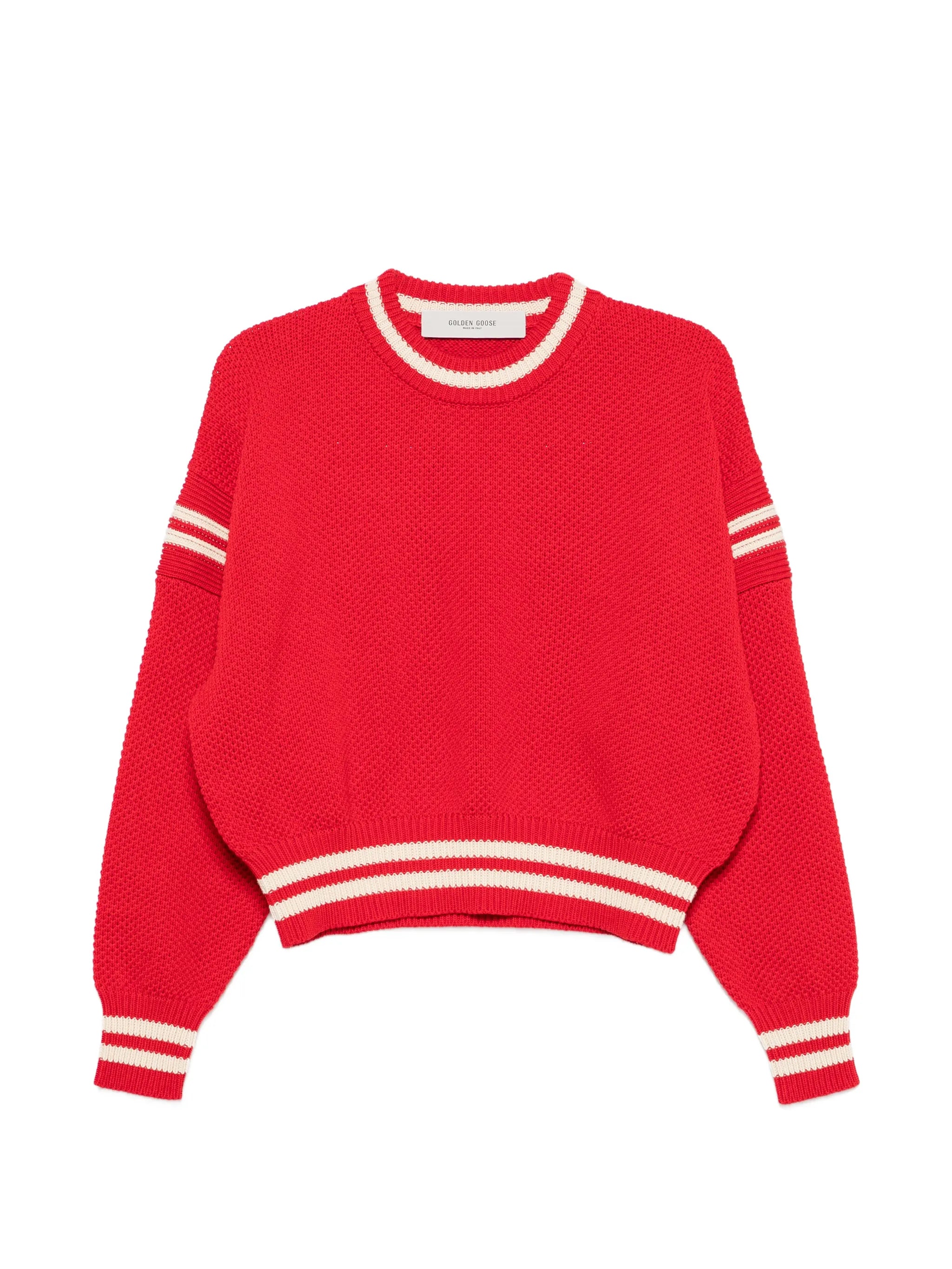 boxy sweater in red cotton with embroidery
