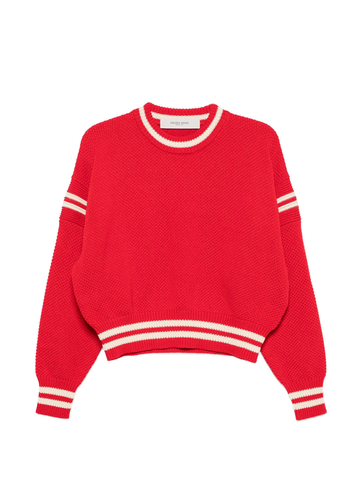 boxy sweater in red cotton with embroidery