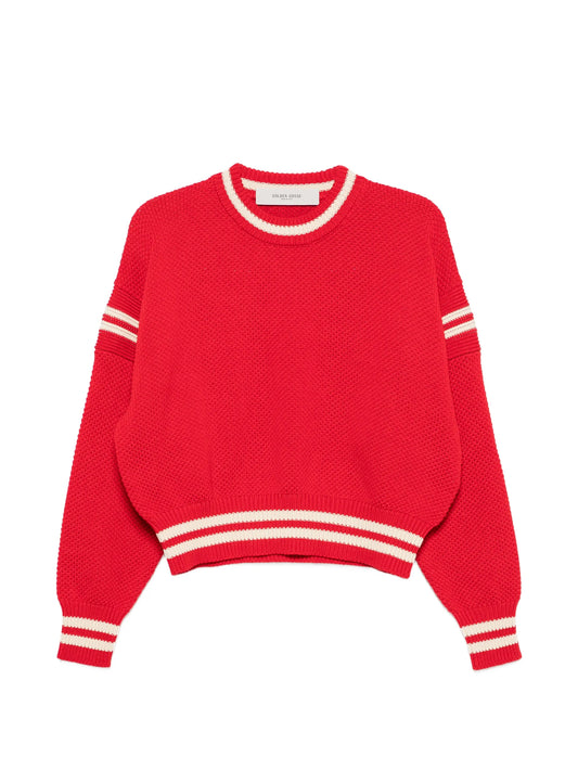 boxy sweater in red cotton with embroidery