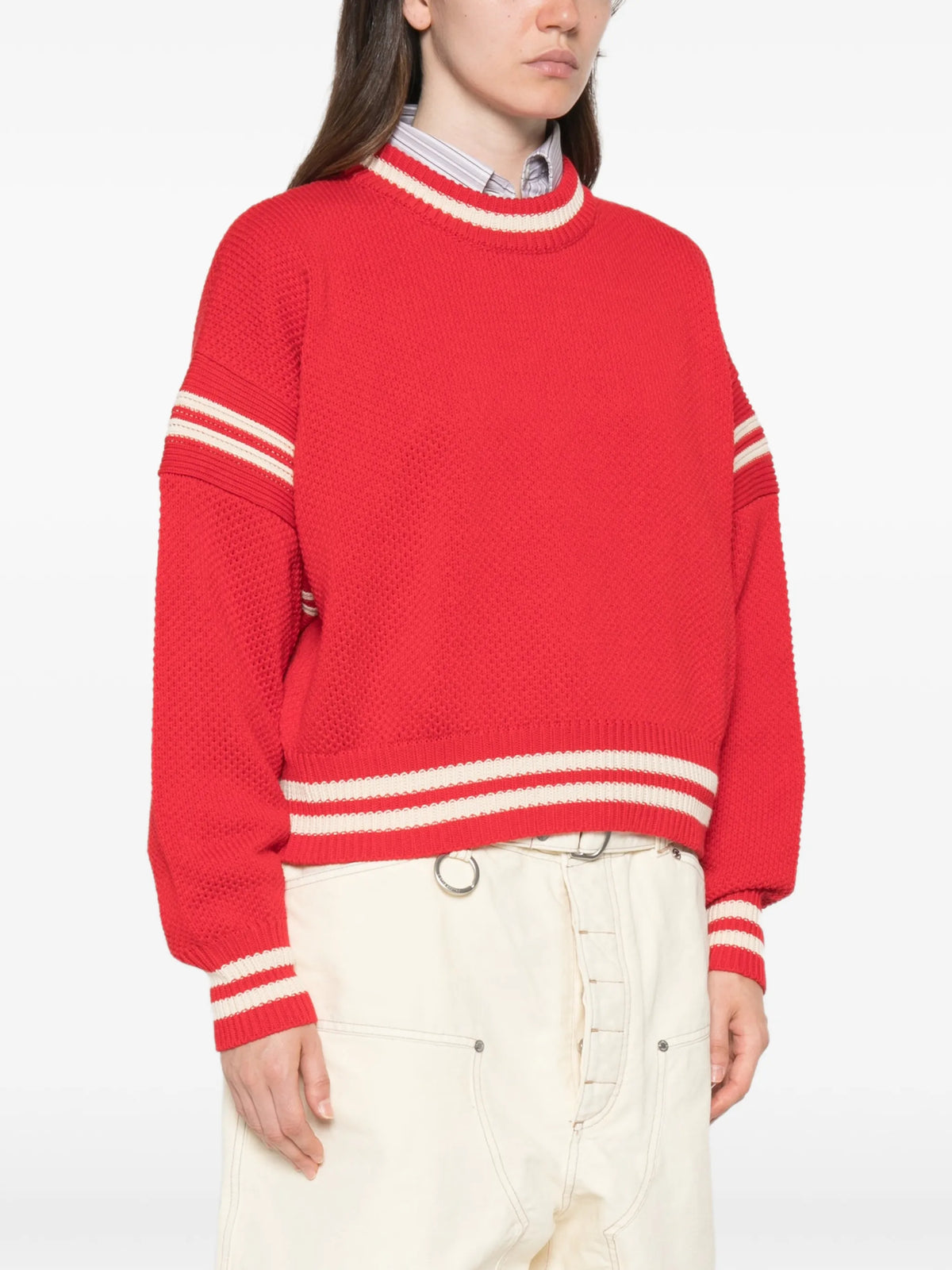 boxy sweater in red cotton with embroidery