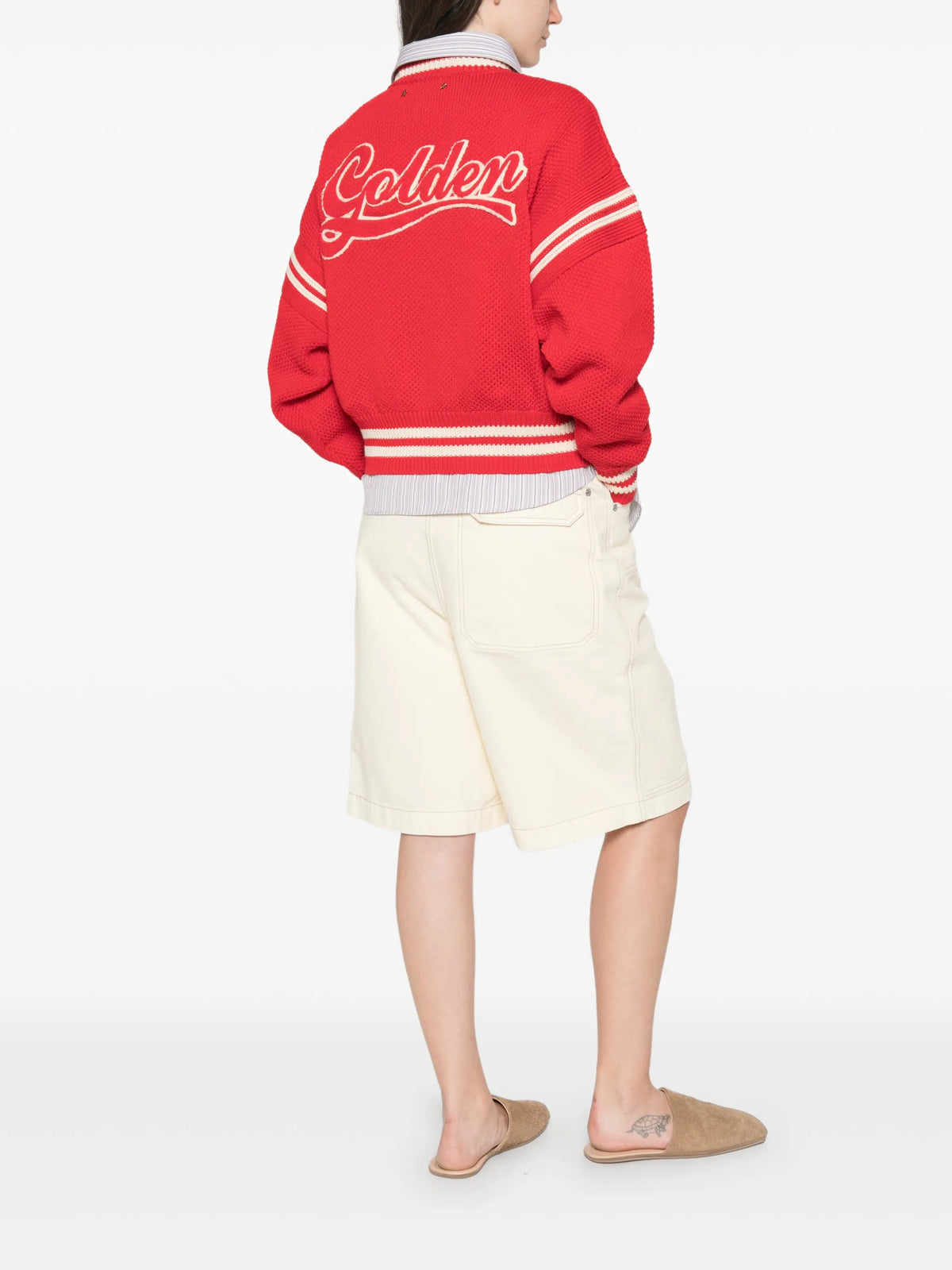 boxy sweater in red cotton with embroidery