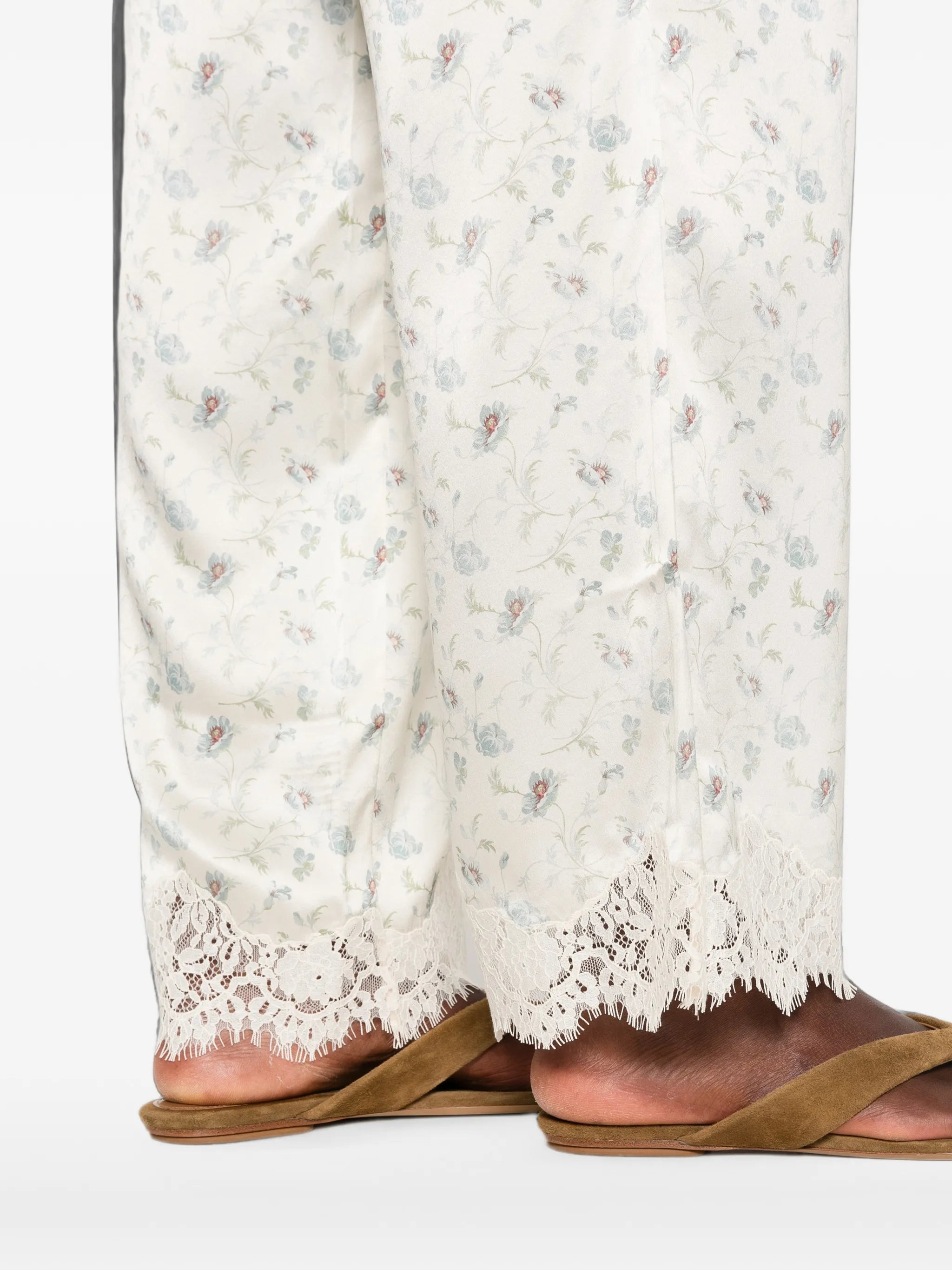 Felise floral-print lace-trim trousers