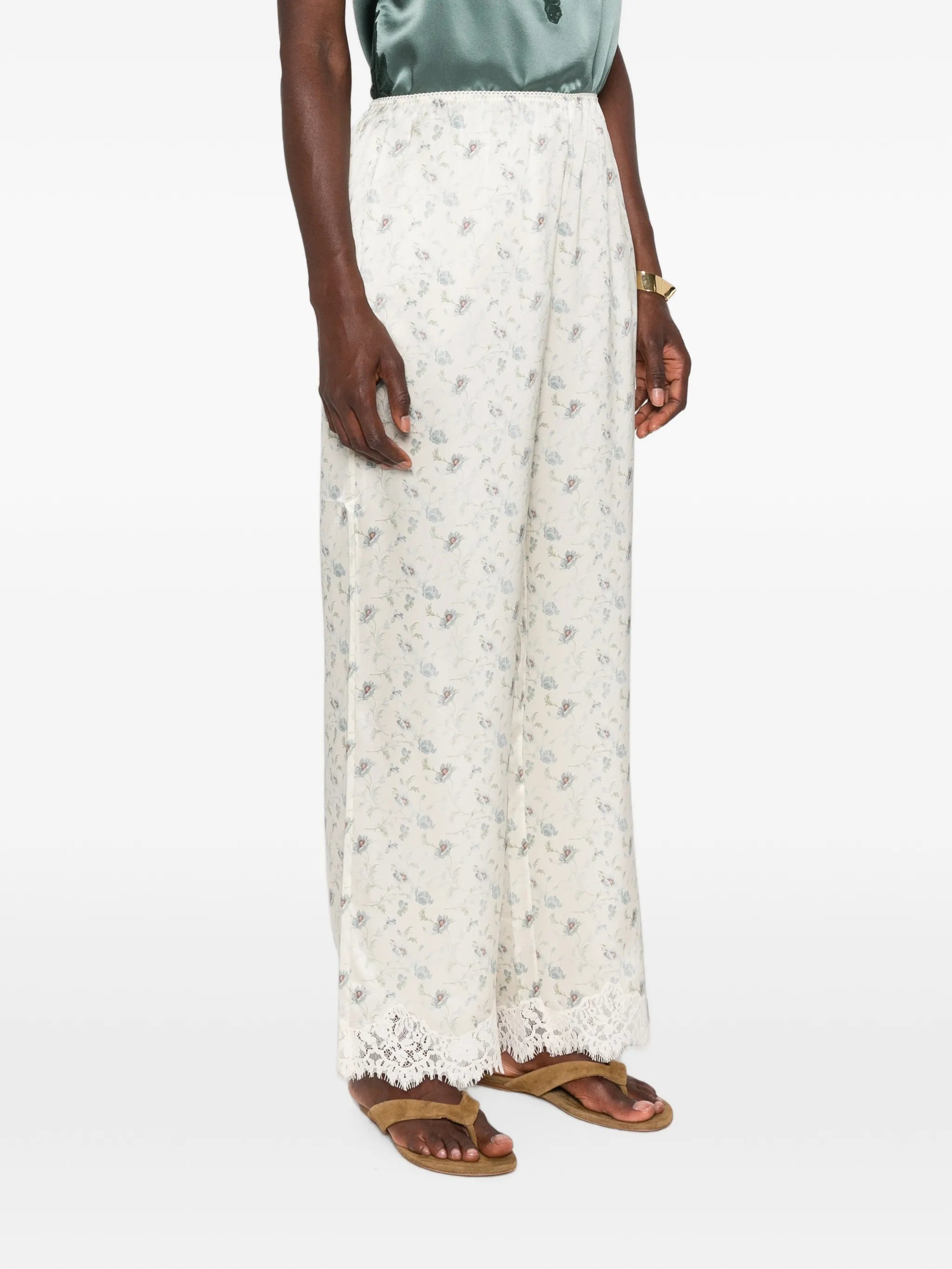 Felise floral-print lace-trim trousers