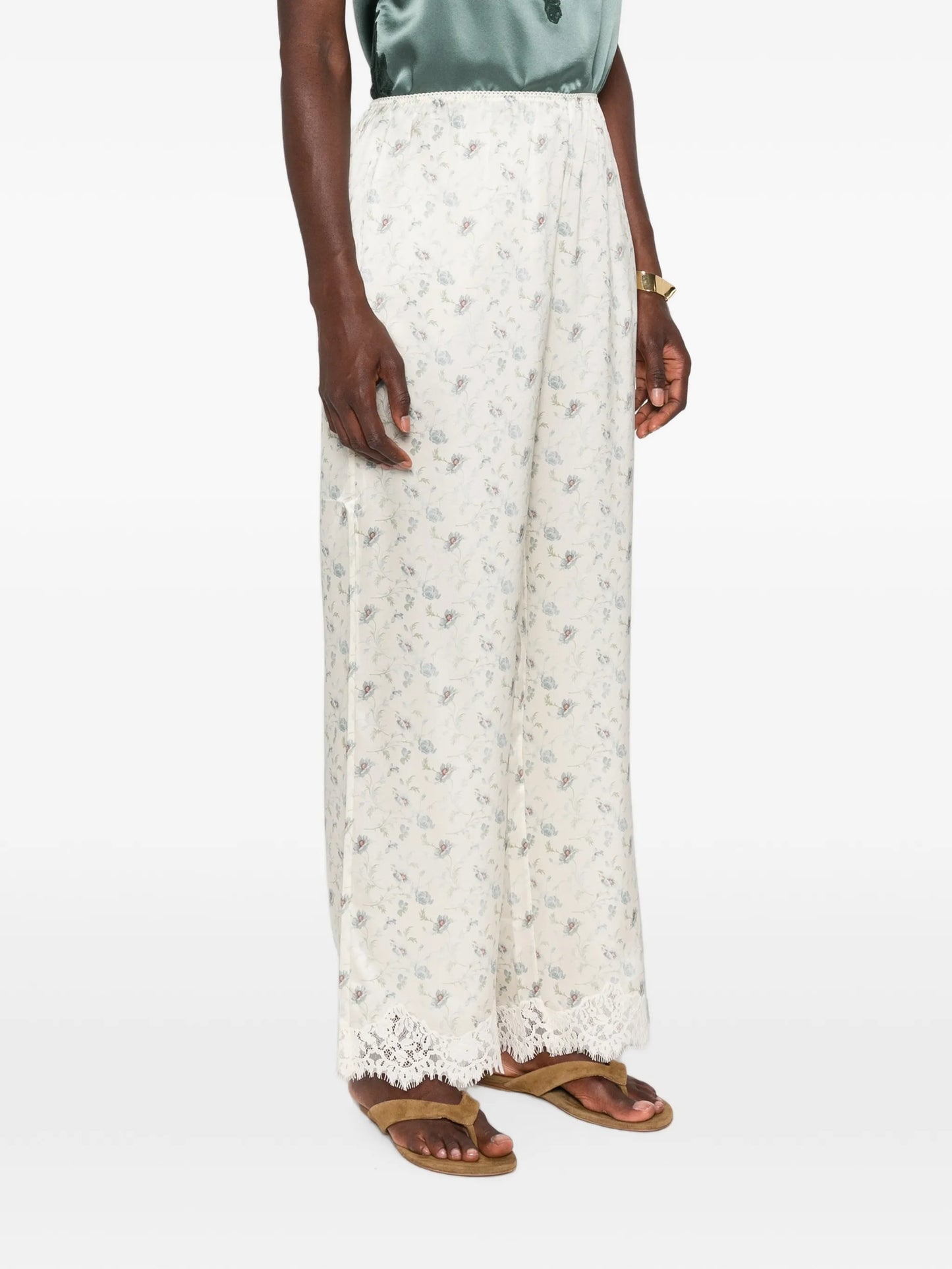 Felise floral-print lace-trim trousers