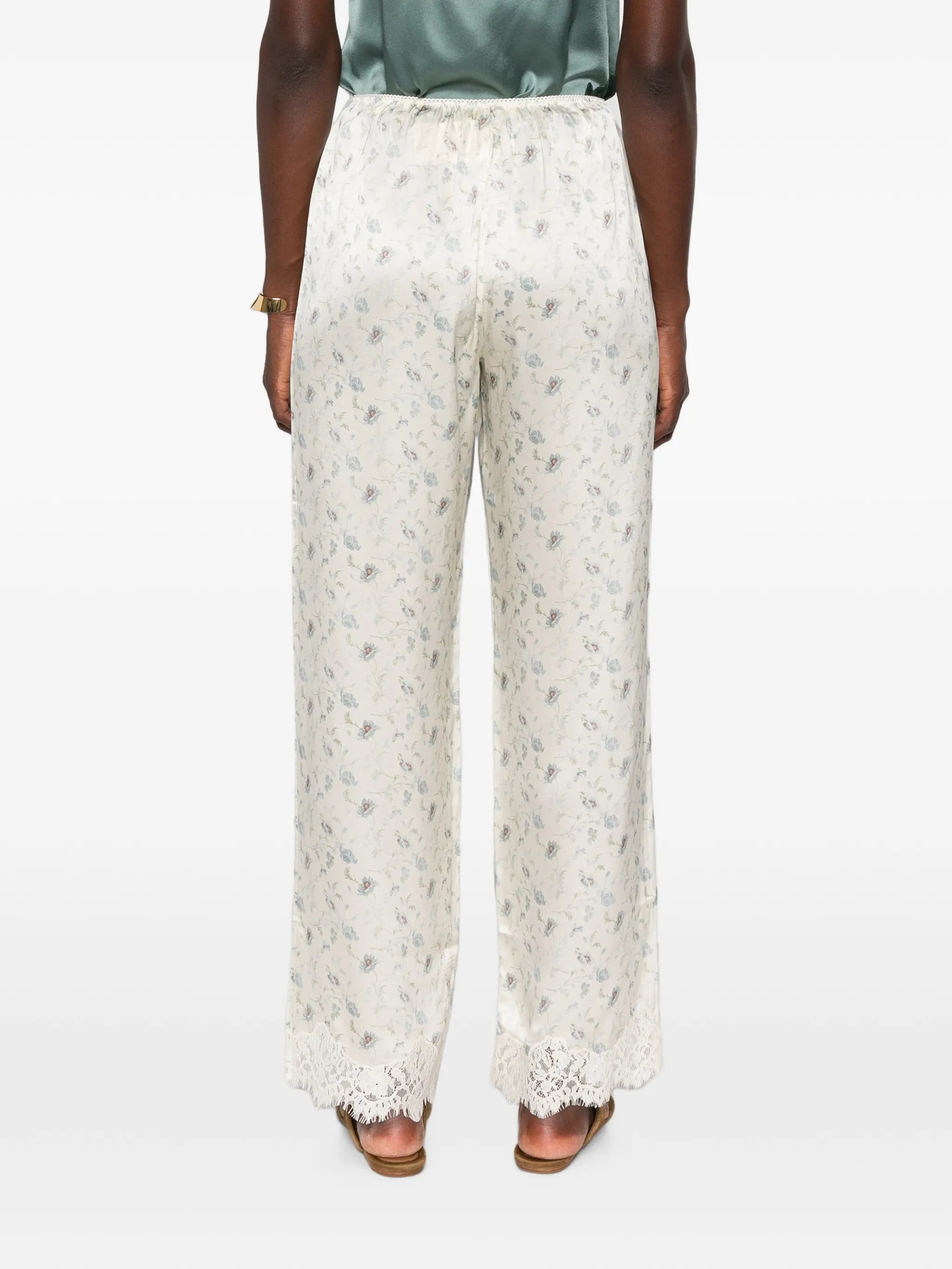 Felise floral-print lace-trim trousers