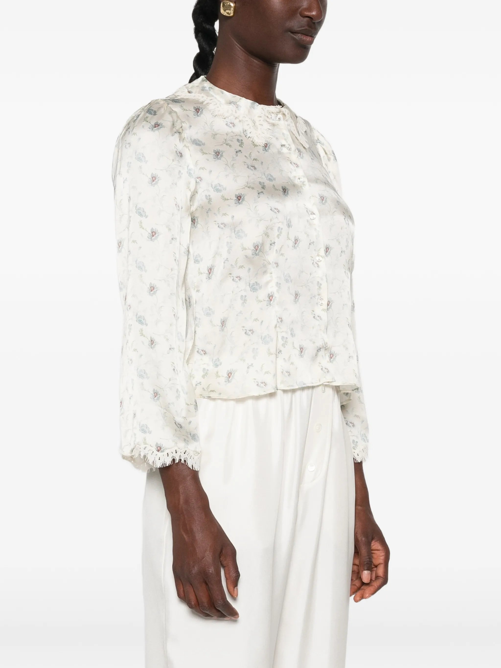Elianne floral-print lace-trim top