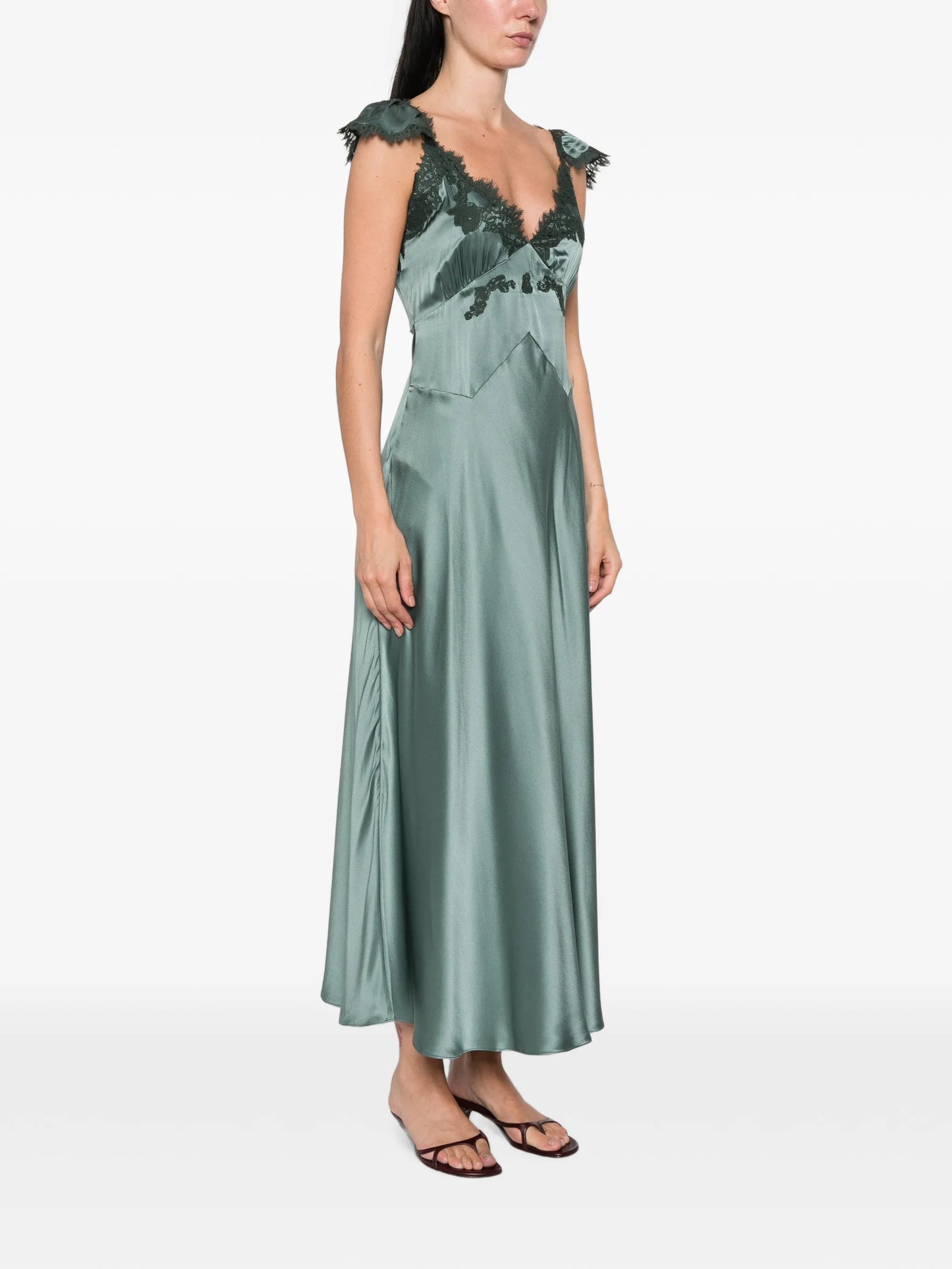 Fiona lace-trim satin midi dress