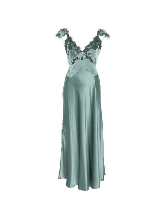 Fiona lace-trim satin midi dress