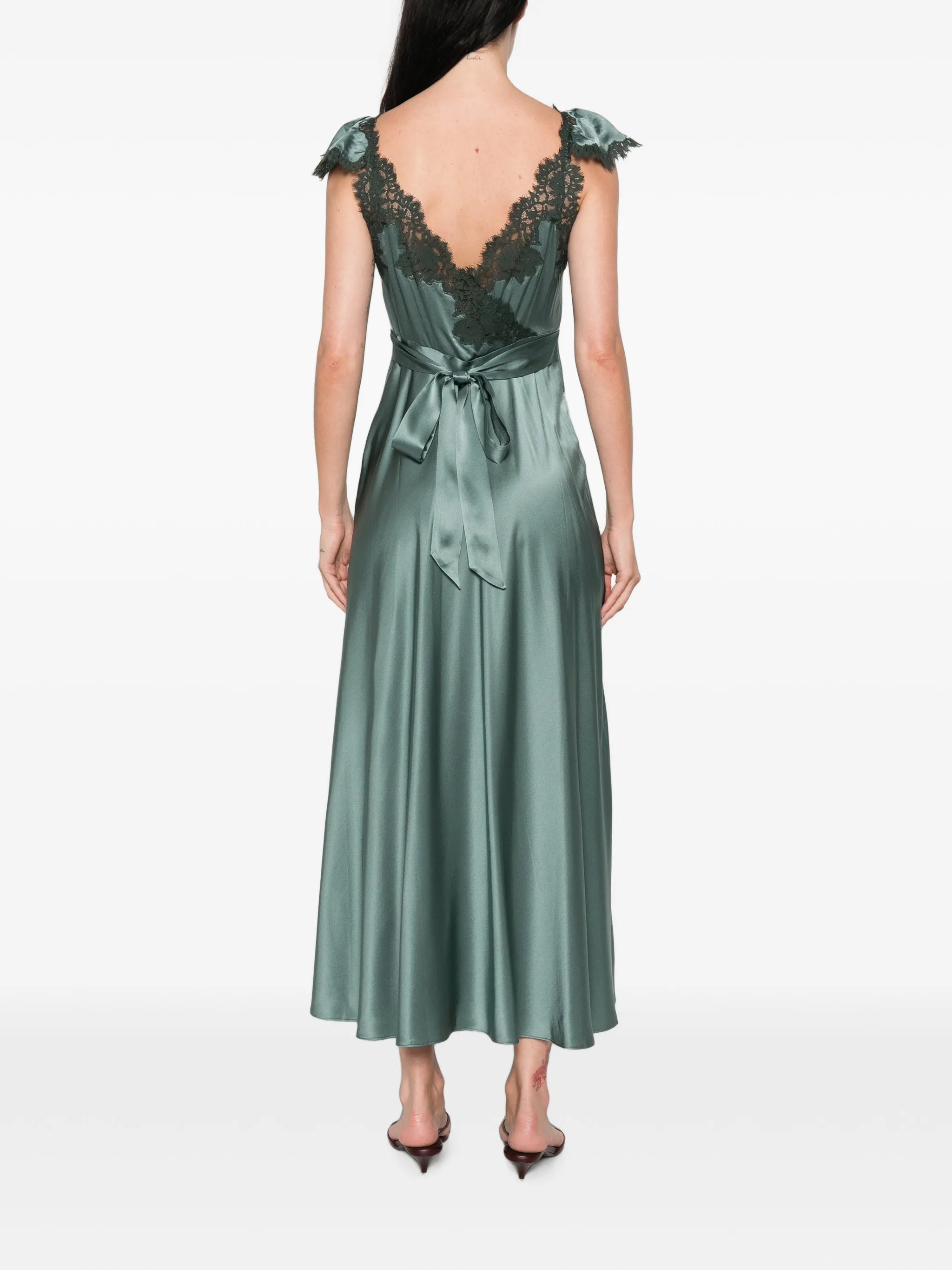 Fiona lace-trim satin midi dress