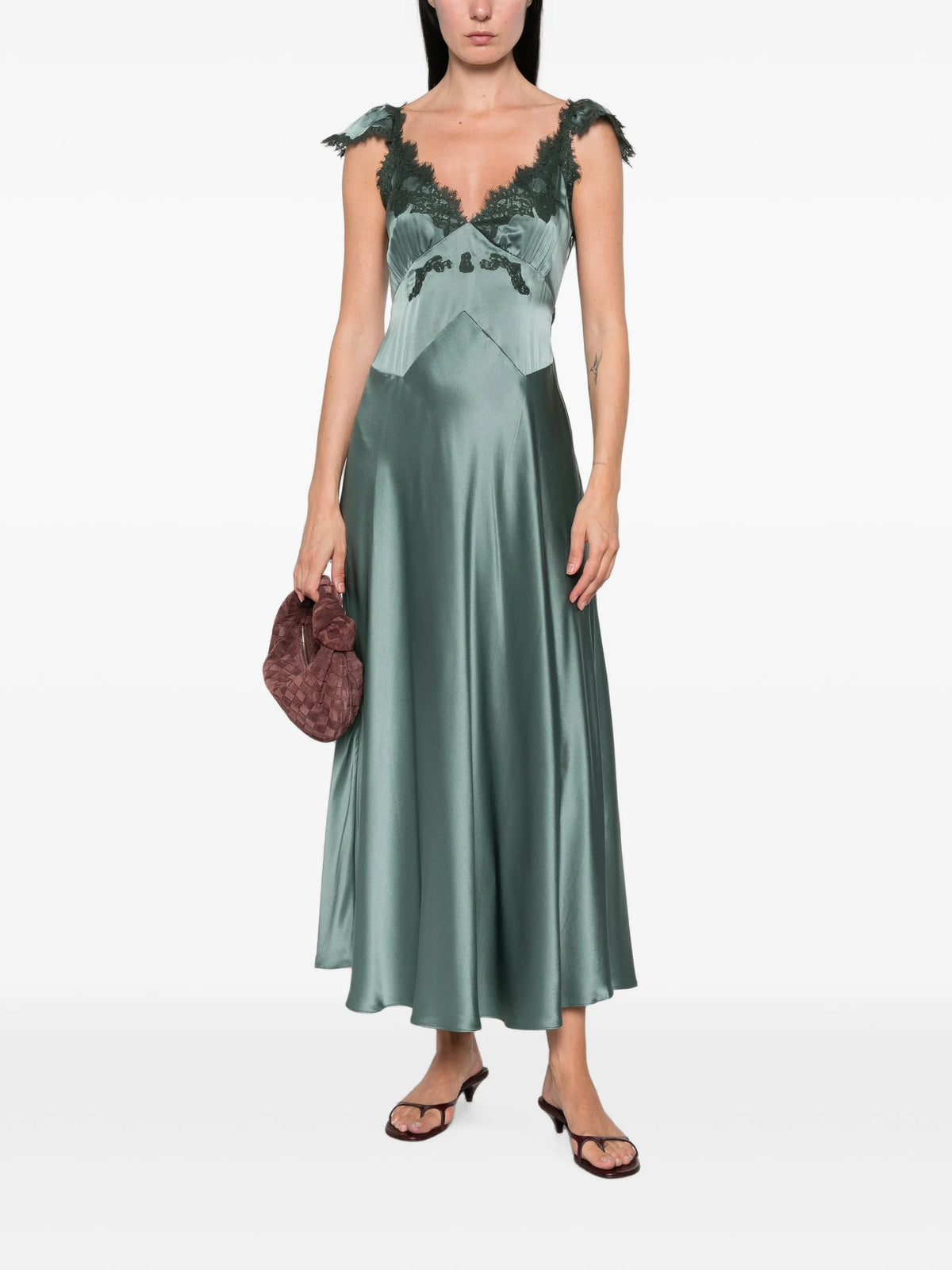 Fiona lace-trim satin midi dress