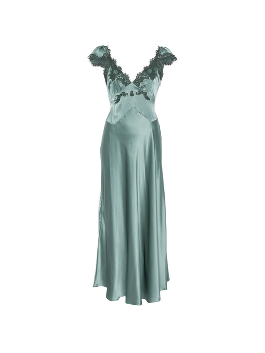 Fiona lace-trim satin midi dress