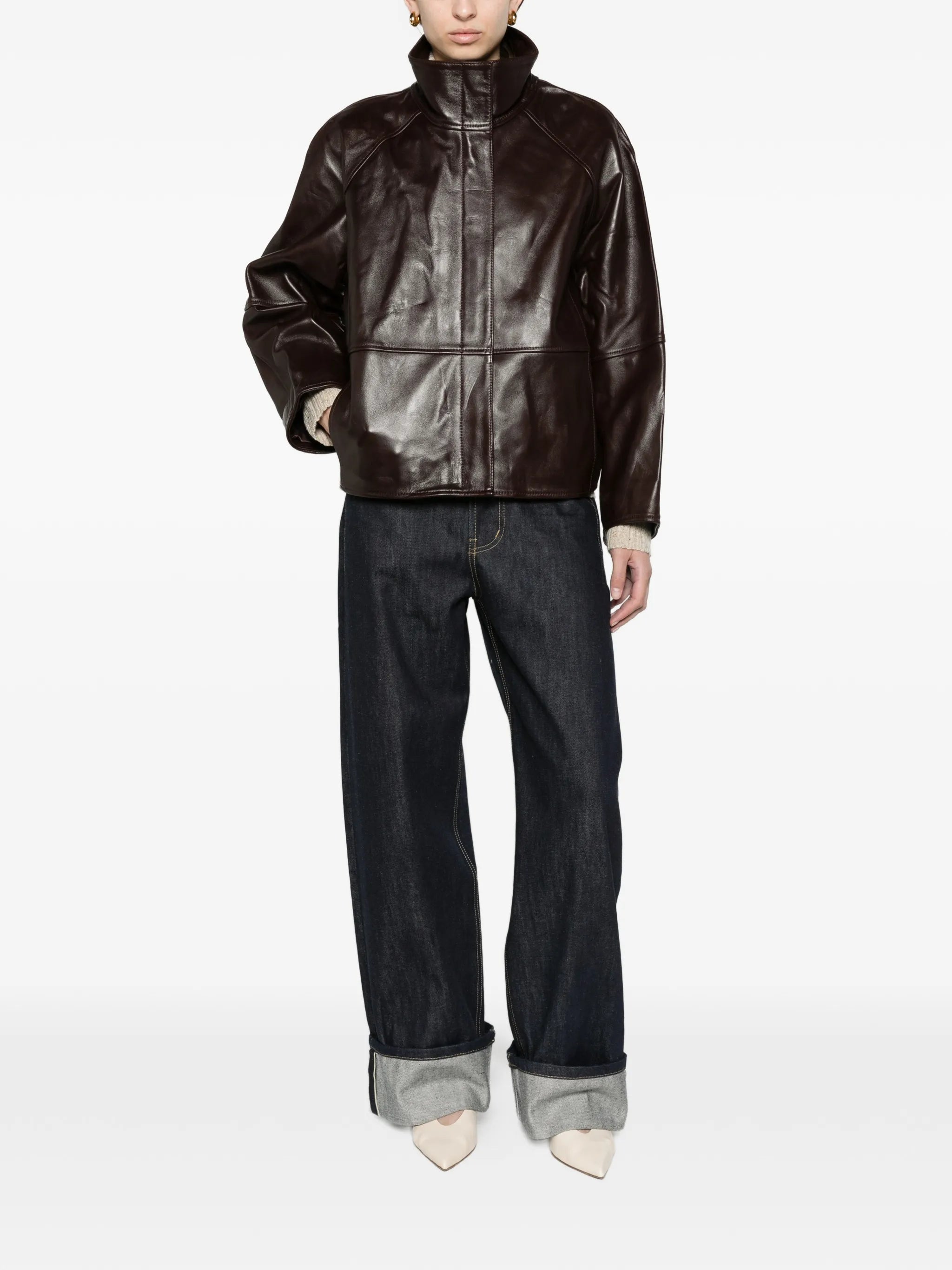 Gamma raglan jacket in glazed leather