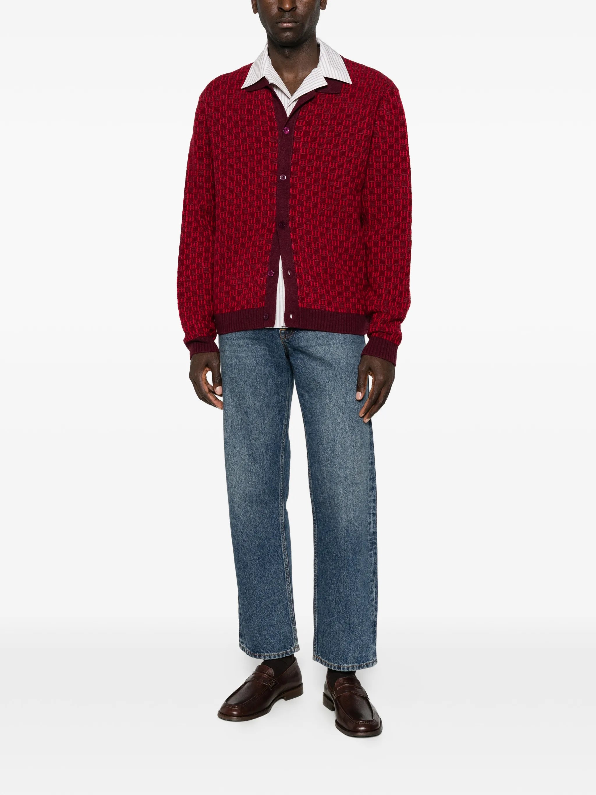 Thor geometric-patterned polo cardigan