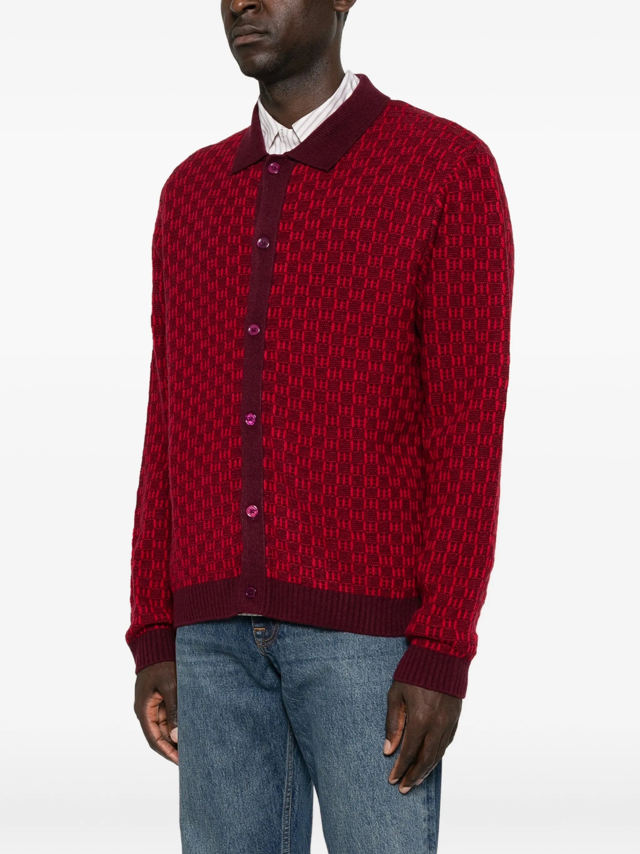 Thor geometric-patterned polo cardigan