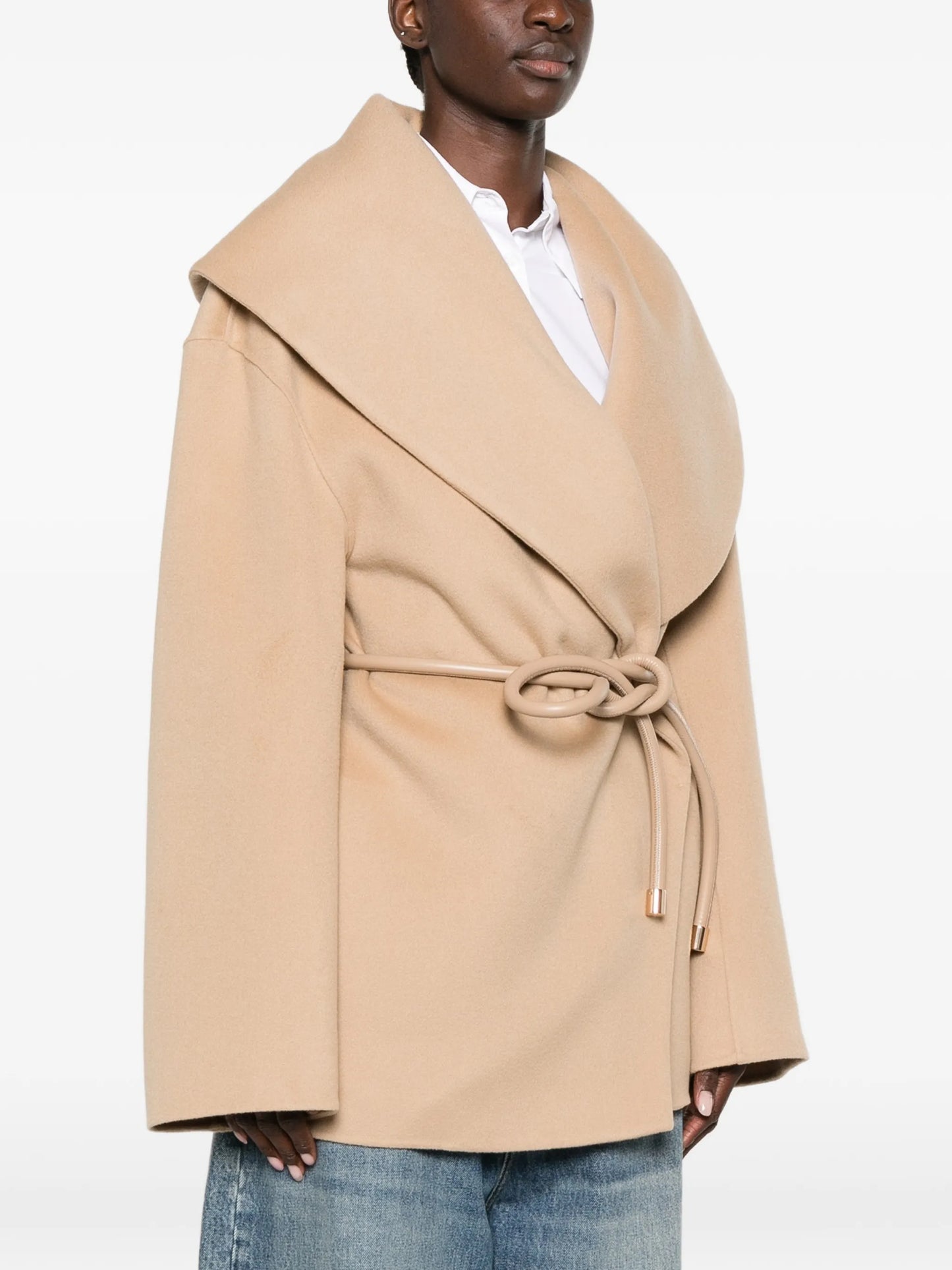 belted shawl-collar wool coat