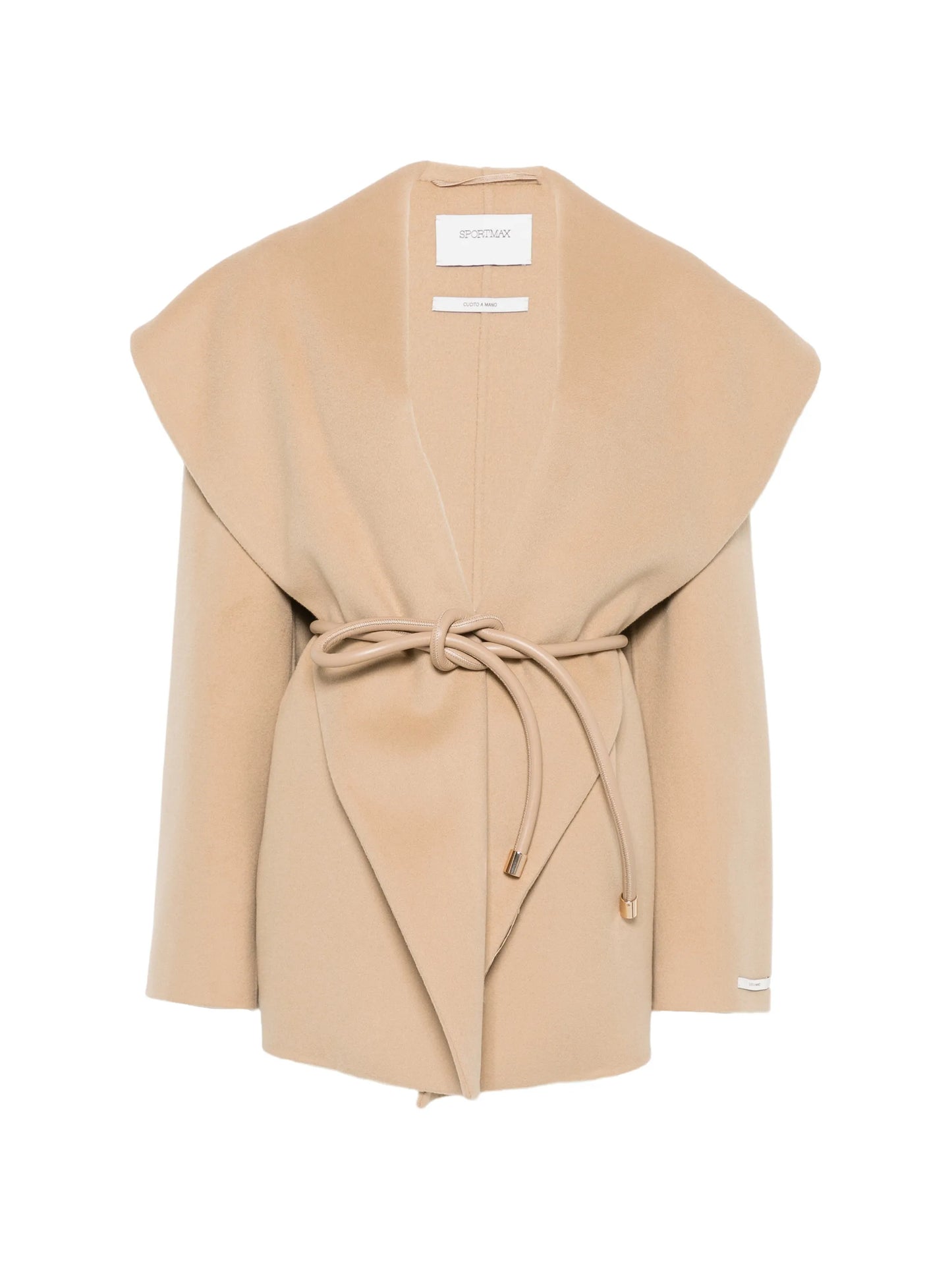 belted shawl-collar wool coat