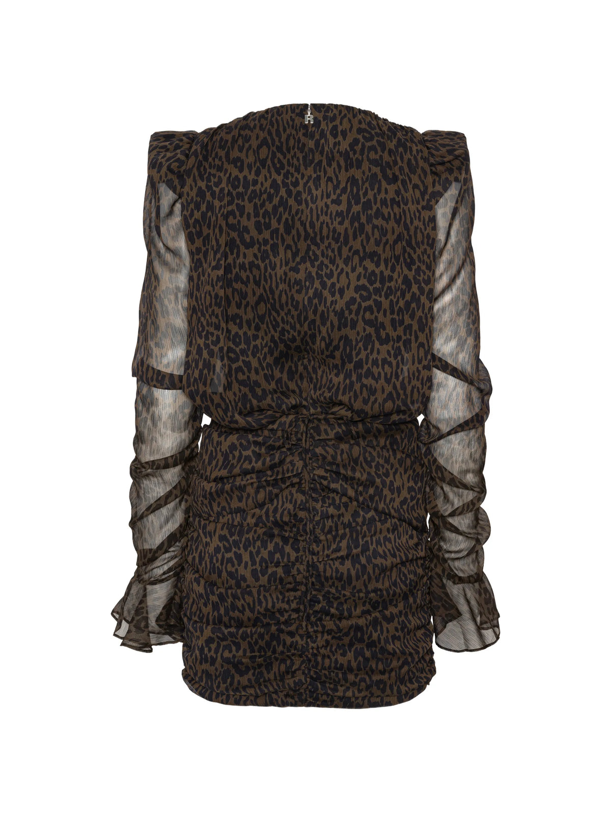 ruched mini dress in leopard dark brown