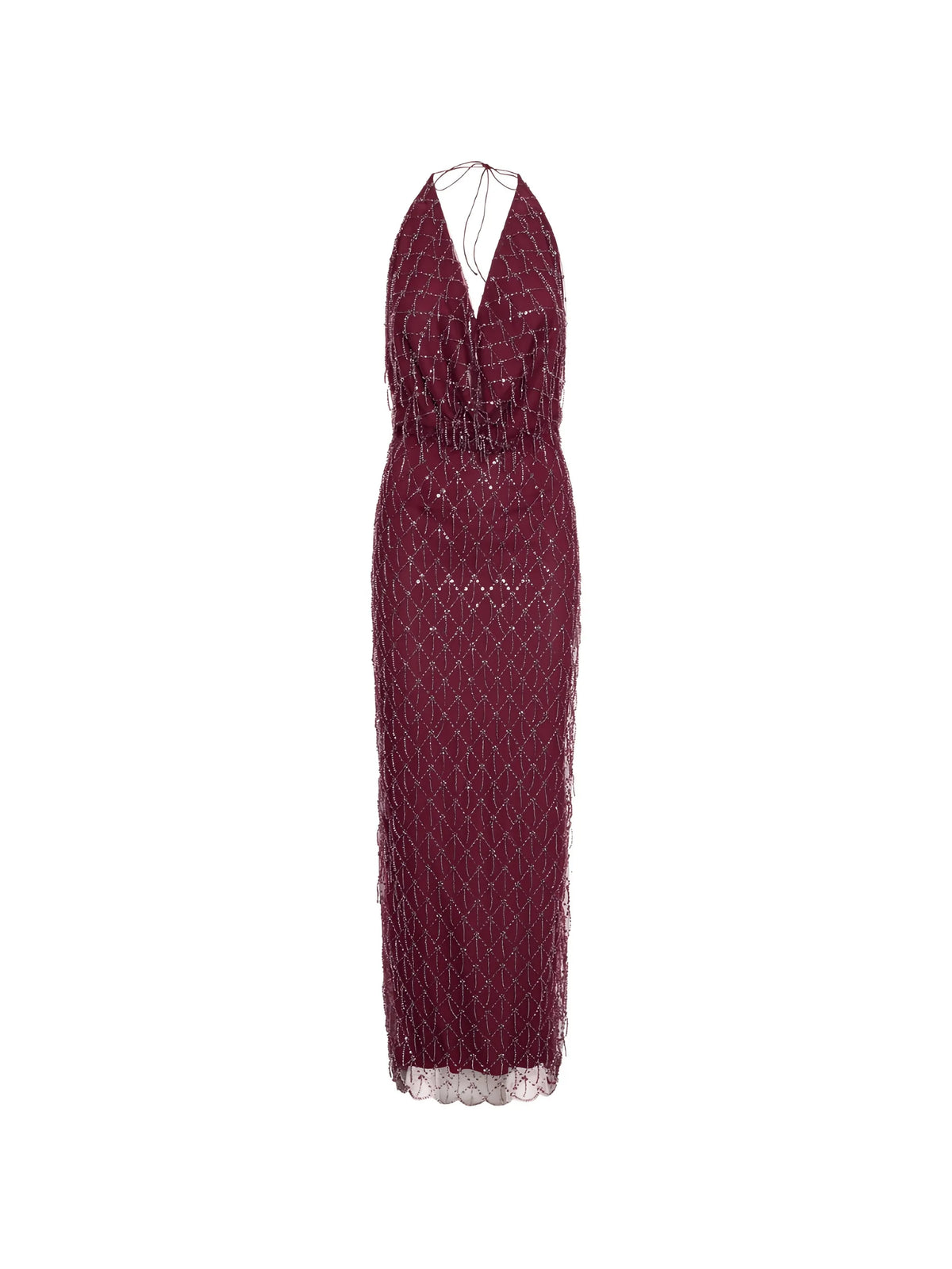 sequins halterneck dress dark red