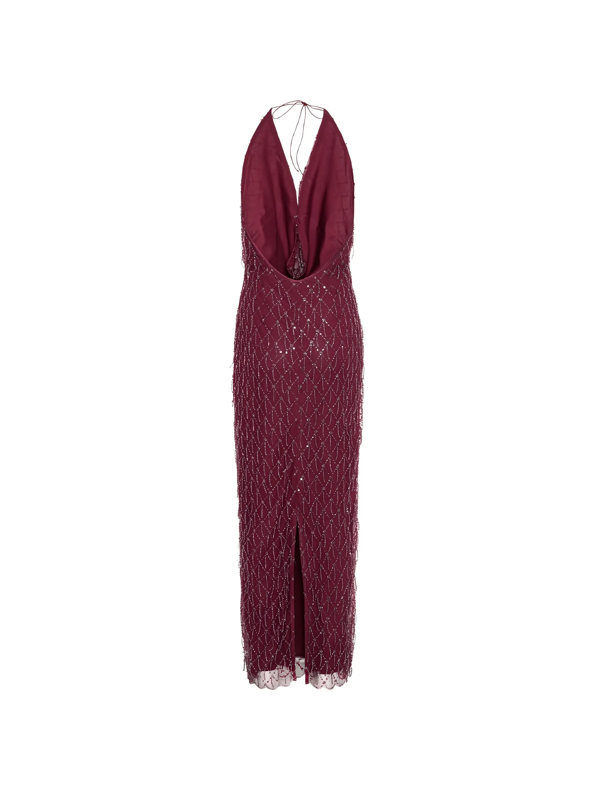 sequins halterneck dress dark red