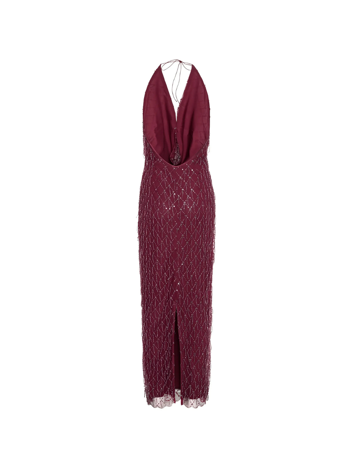 sequins halterneck dress dark red