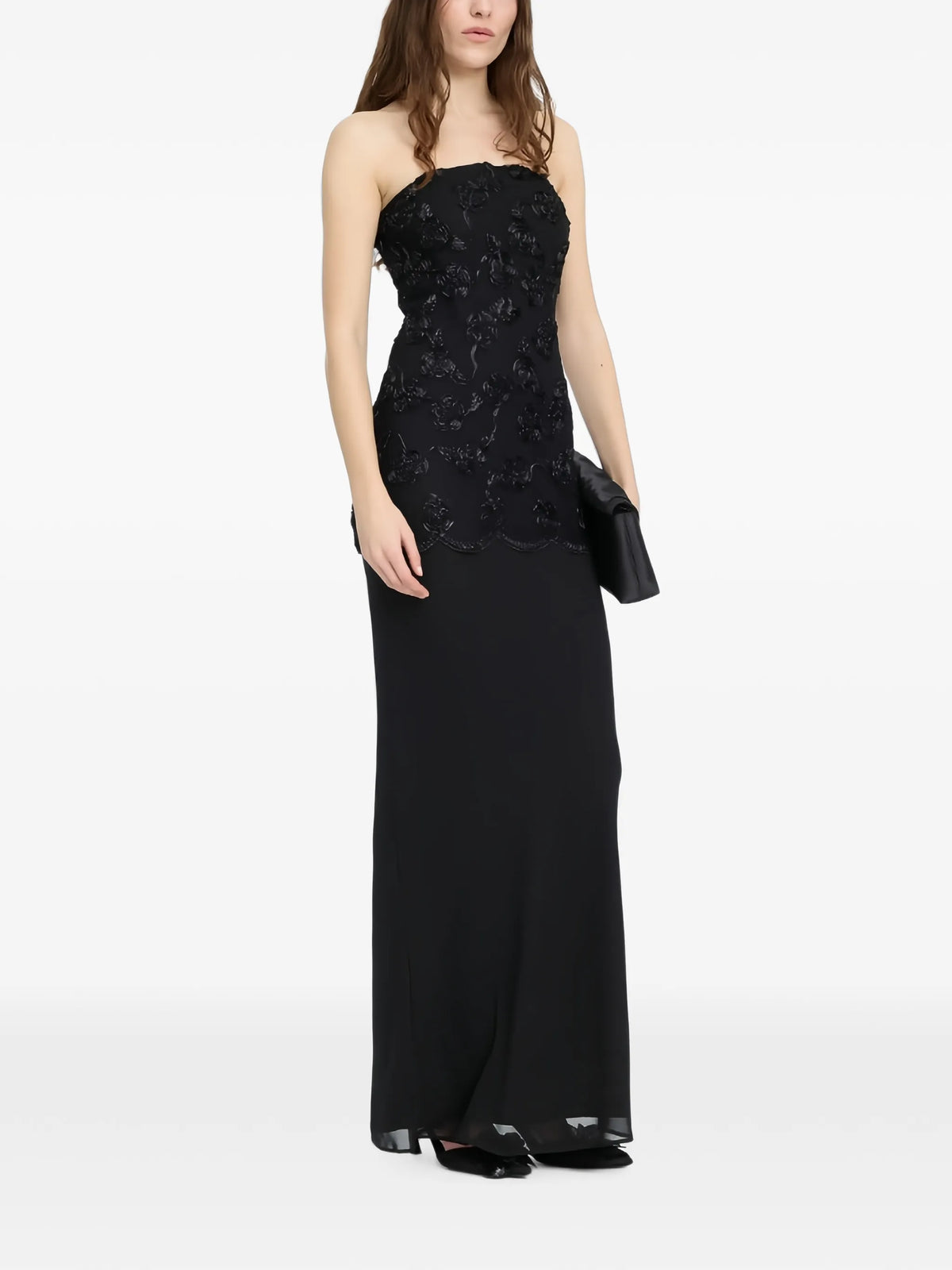 flower mesh sleeveless maxi dress black