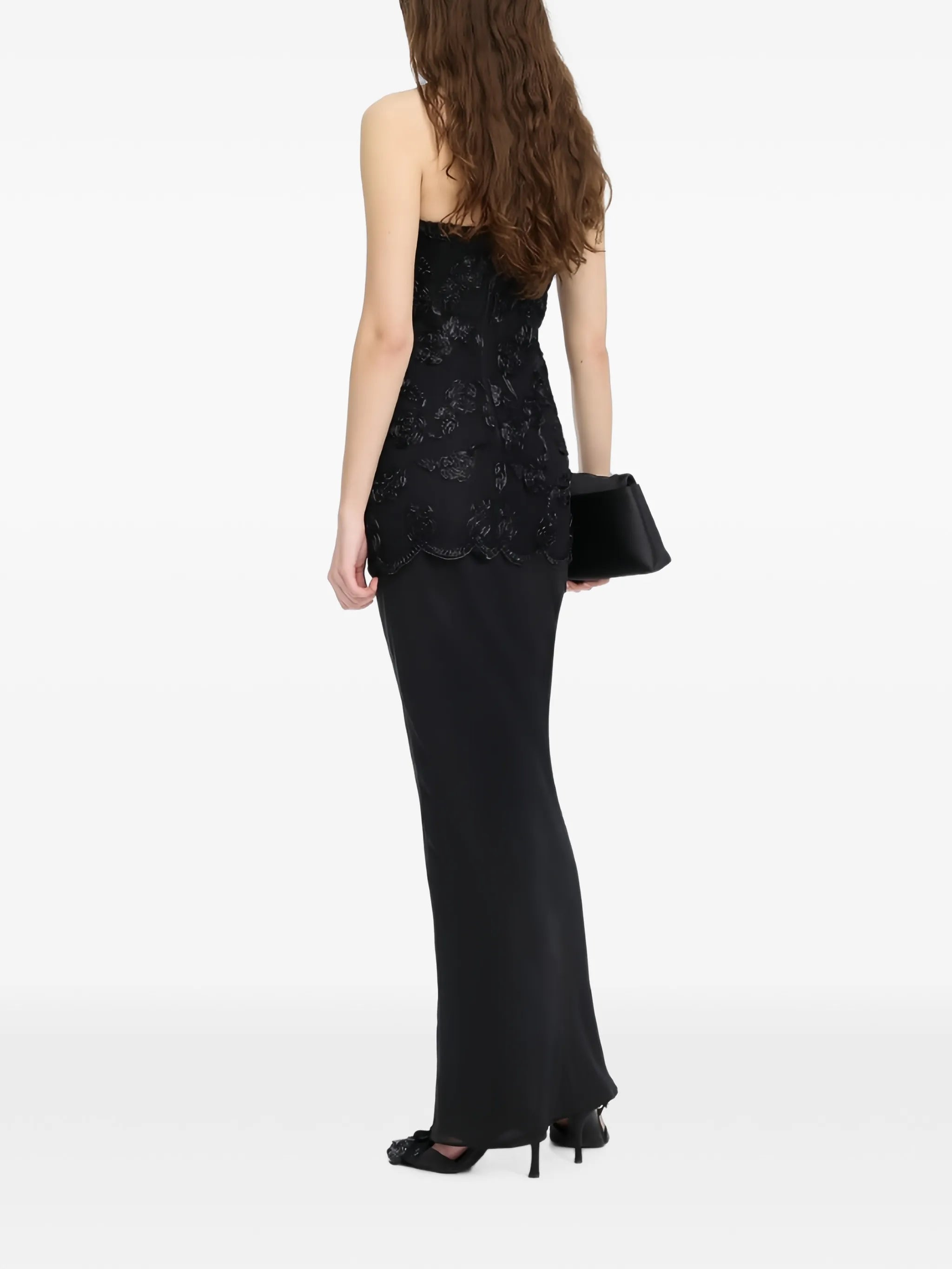 flower mesh sleeveless maxi dress black