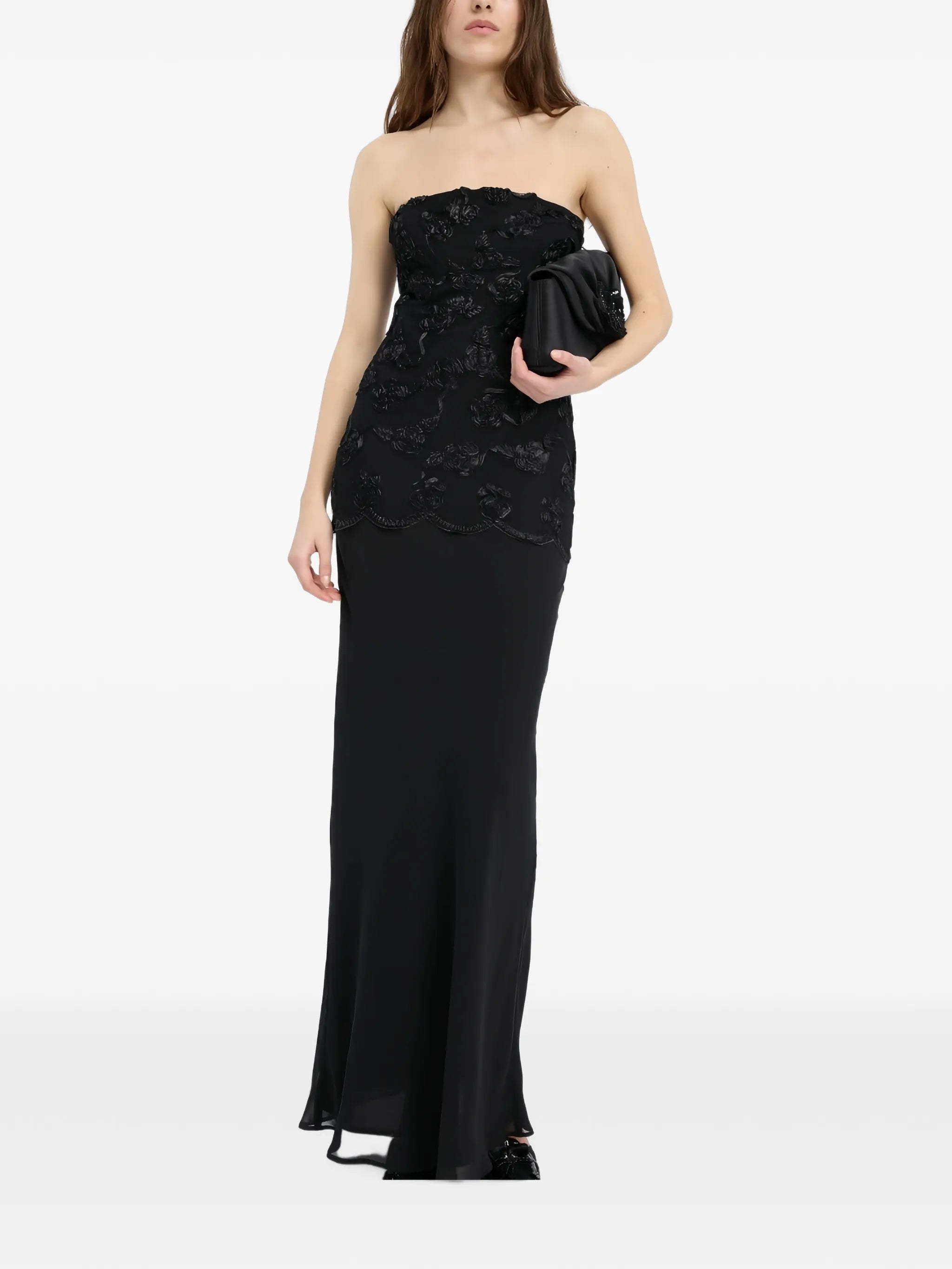flower mesh sleeveless maxi dress black