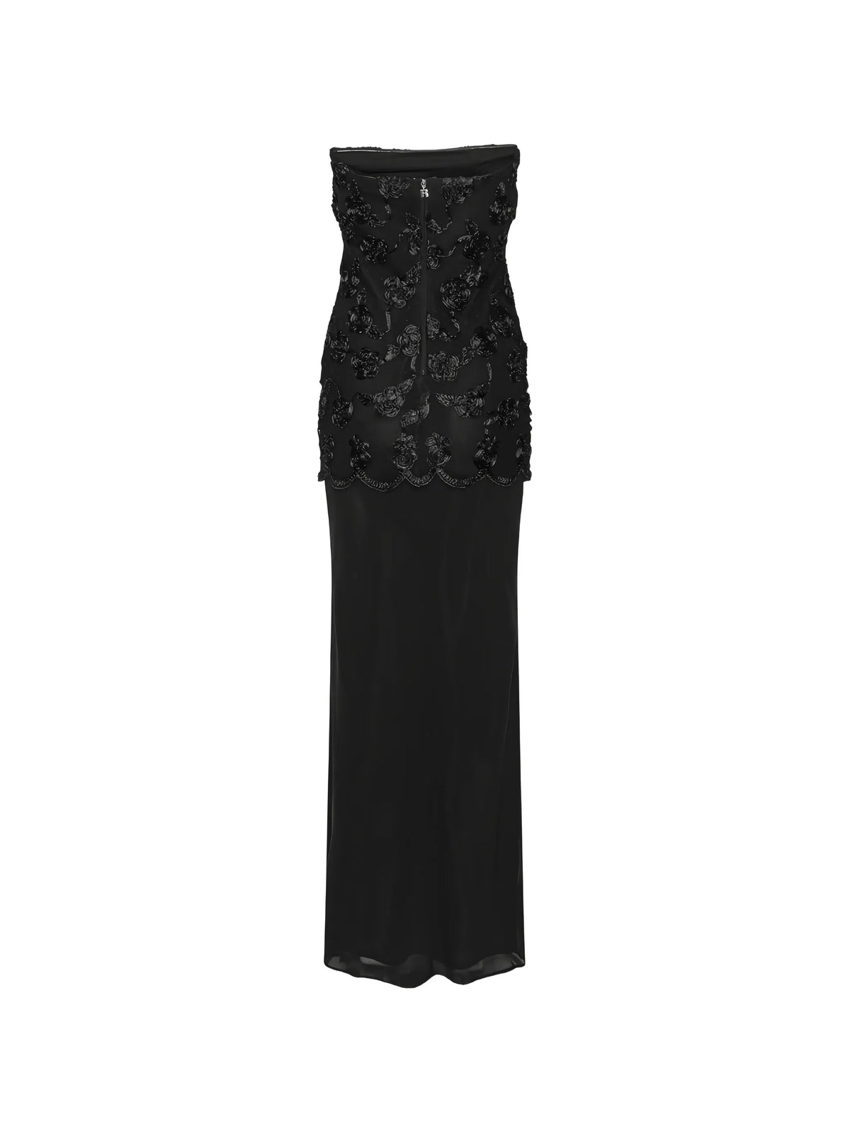 flower mesh sleeveless maxi dress black