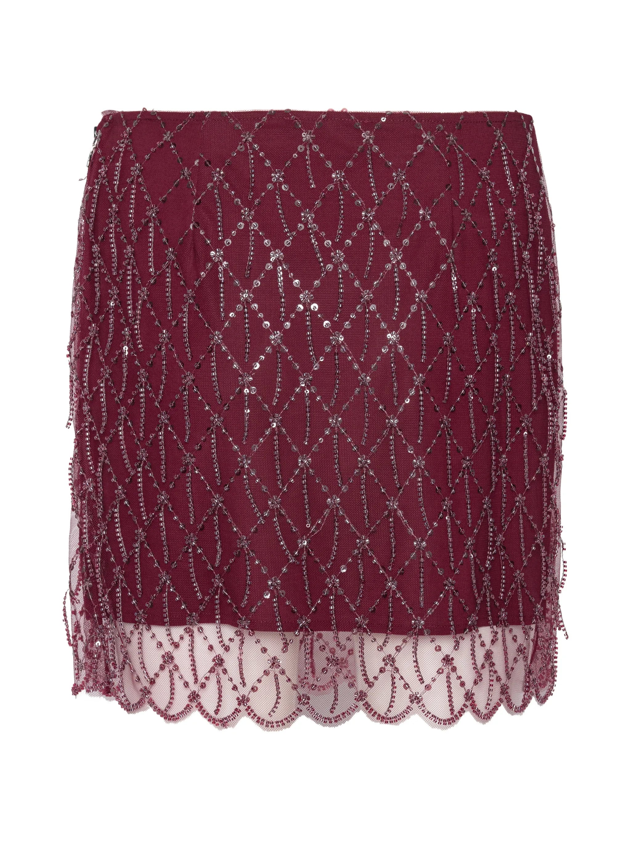sequins mini skirt dark red