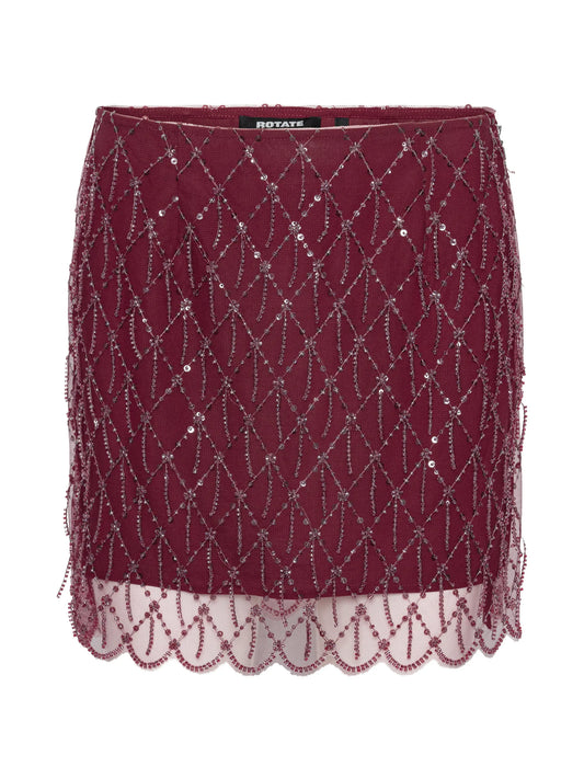 sequins mini skirt dark red