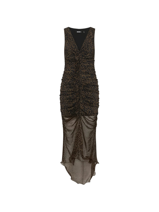 ruched midi leopard dress