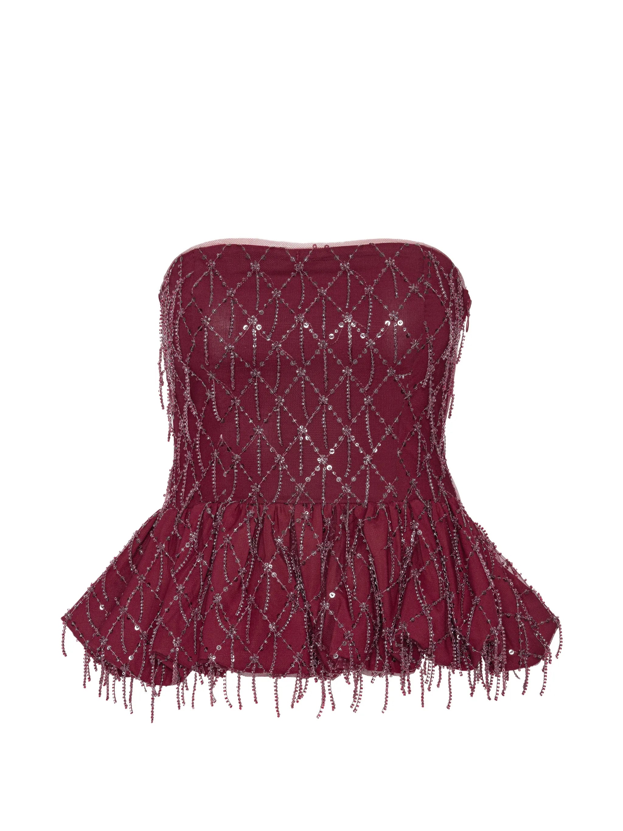 sequins bubble top dark red