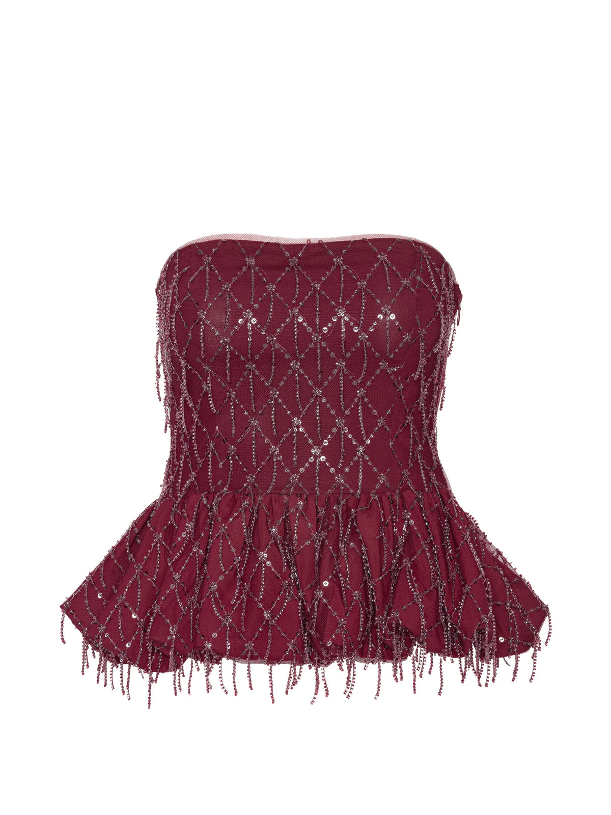 sequins bubble top dark red