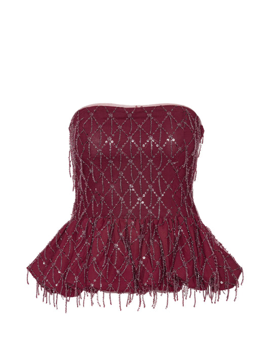 sequins bubble top dark red