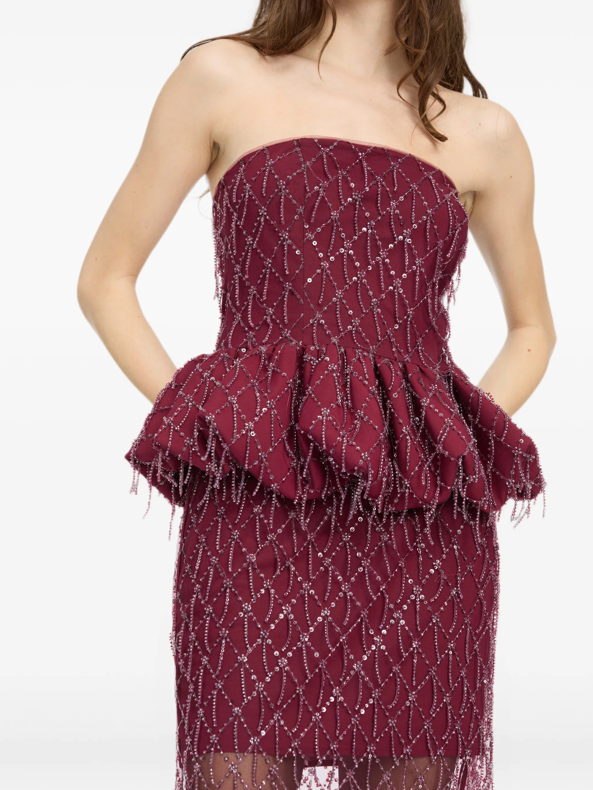 sequins bubble top dark red