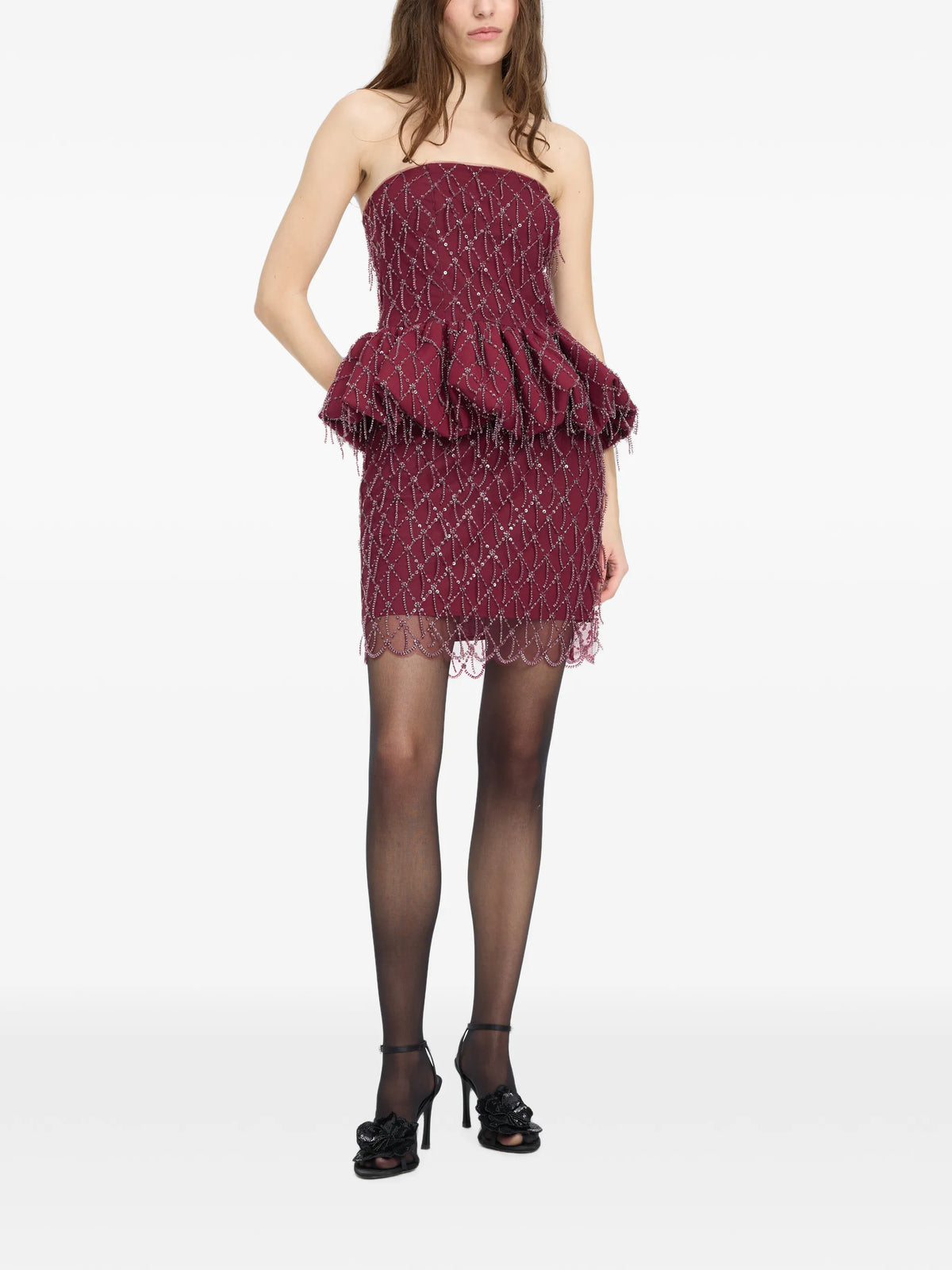 sequins bubble top dark red