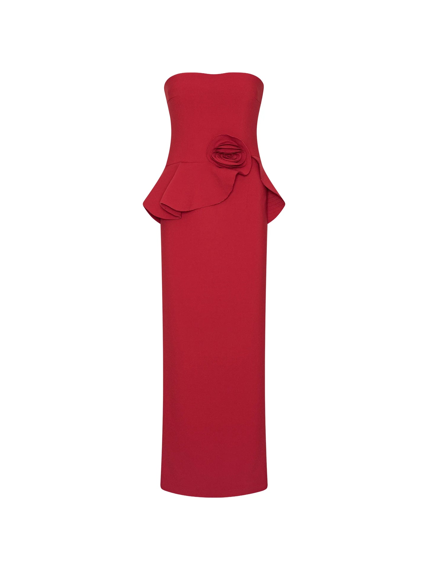 long flower strapless dress red