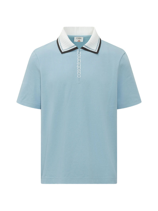 zip-up piqué polo shirt