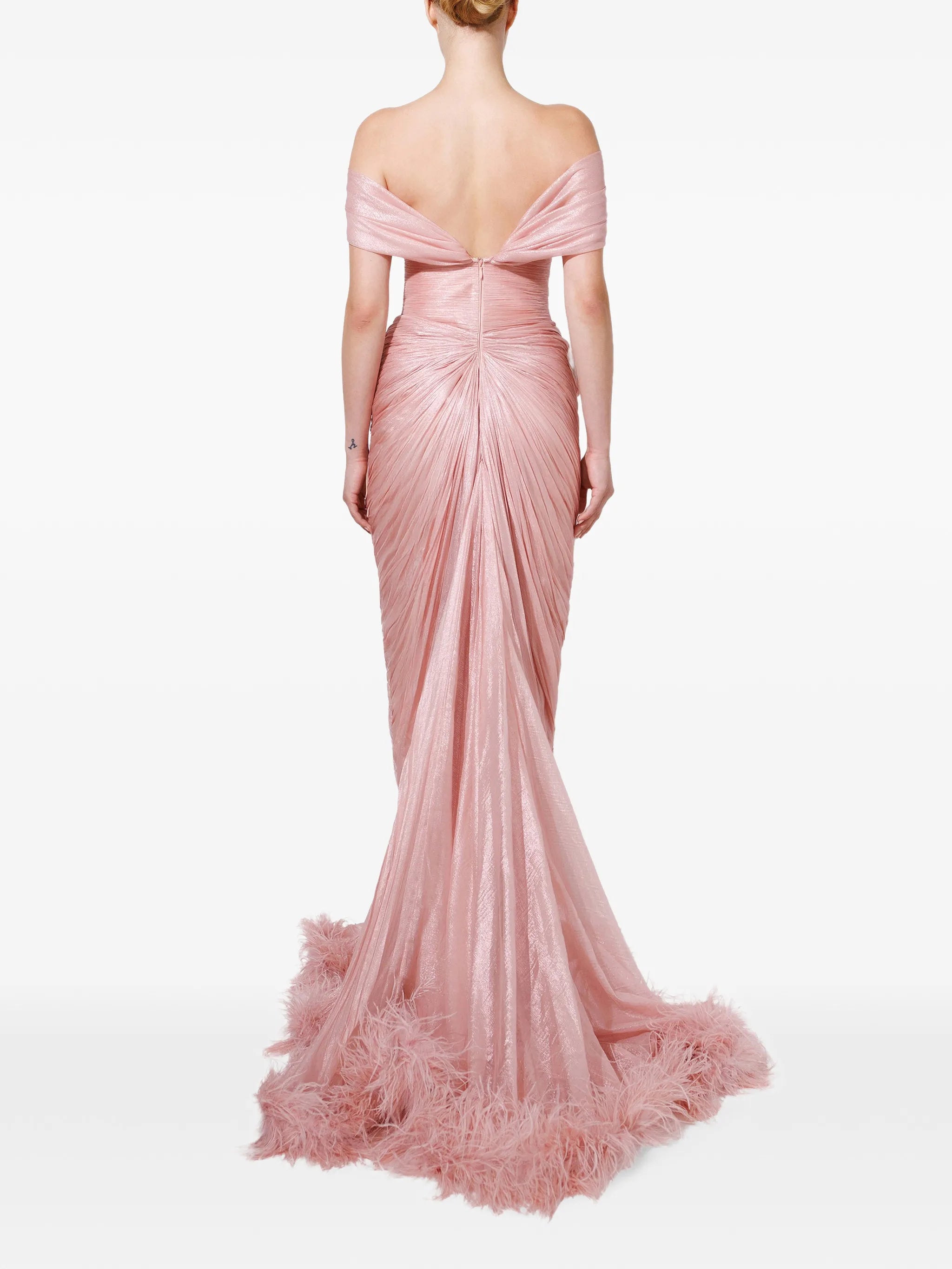 Viola feather-trim maxi dress
