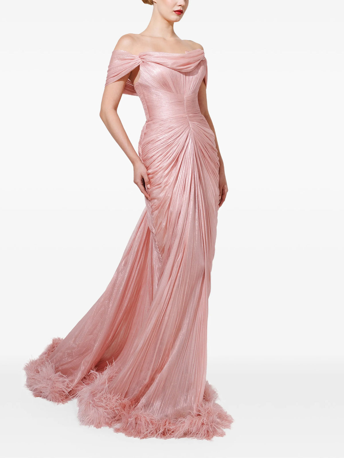 Viola feather-trim maxi dress