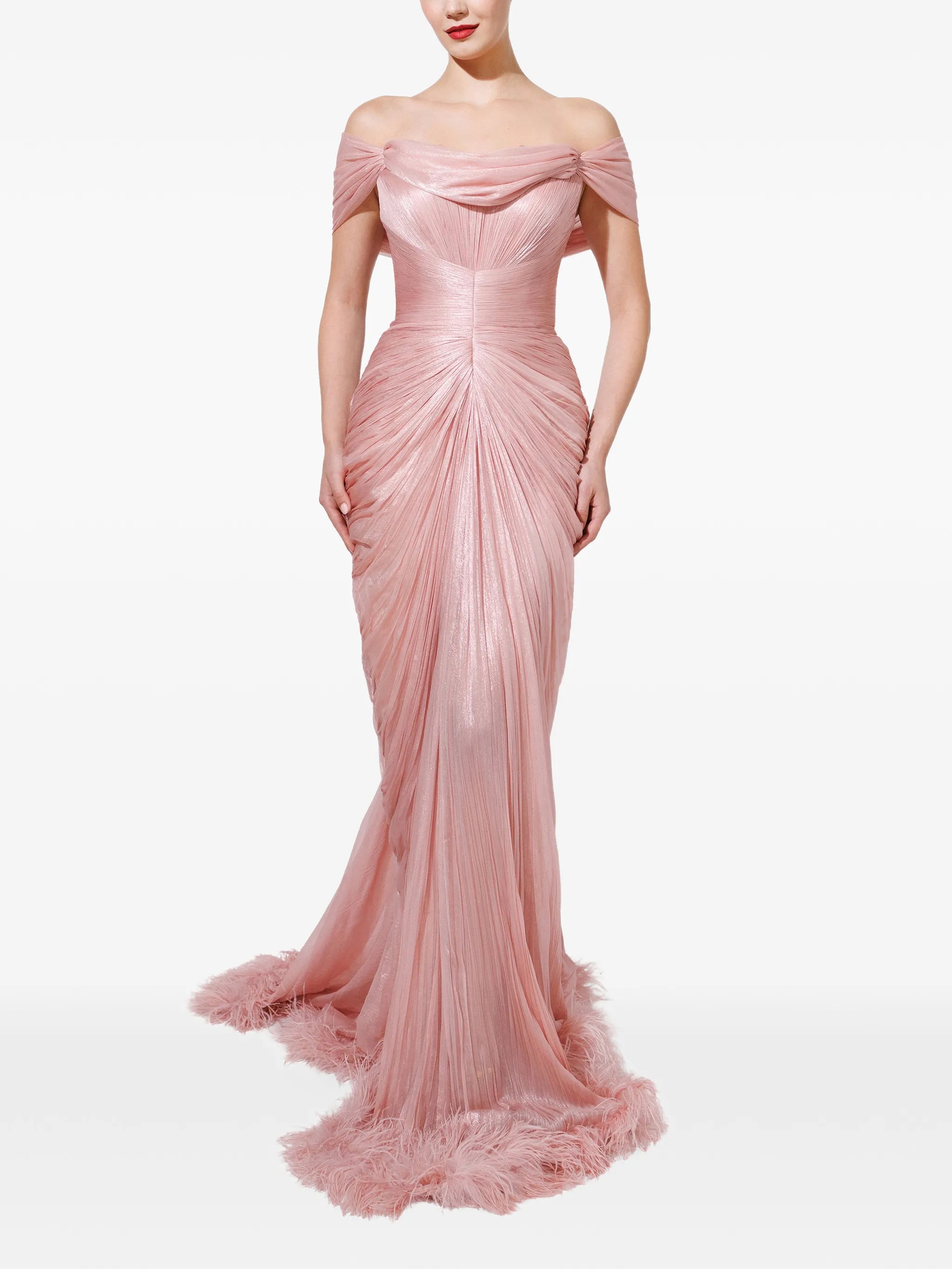 Viola feather-trim maxi dress