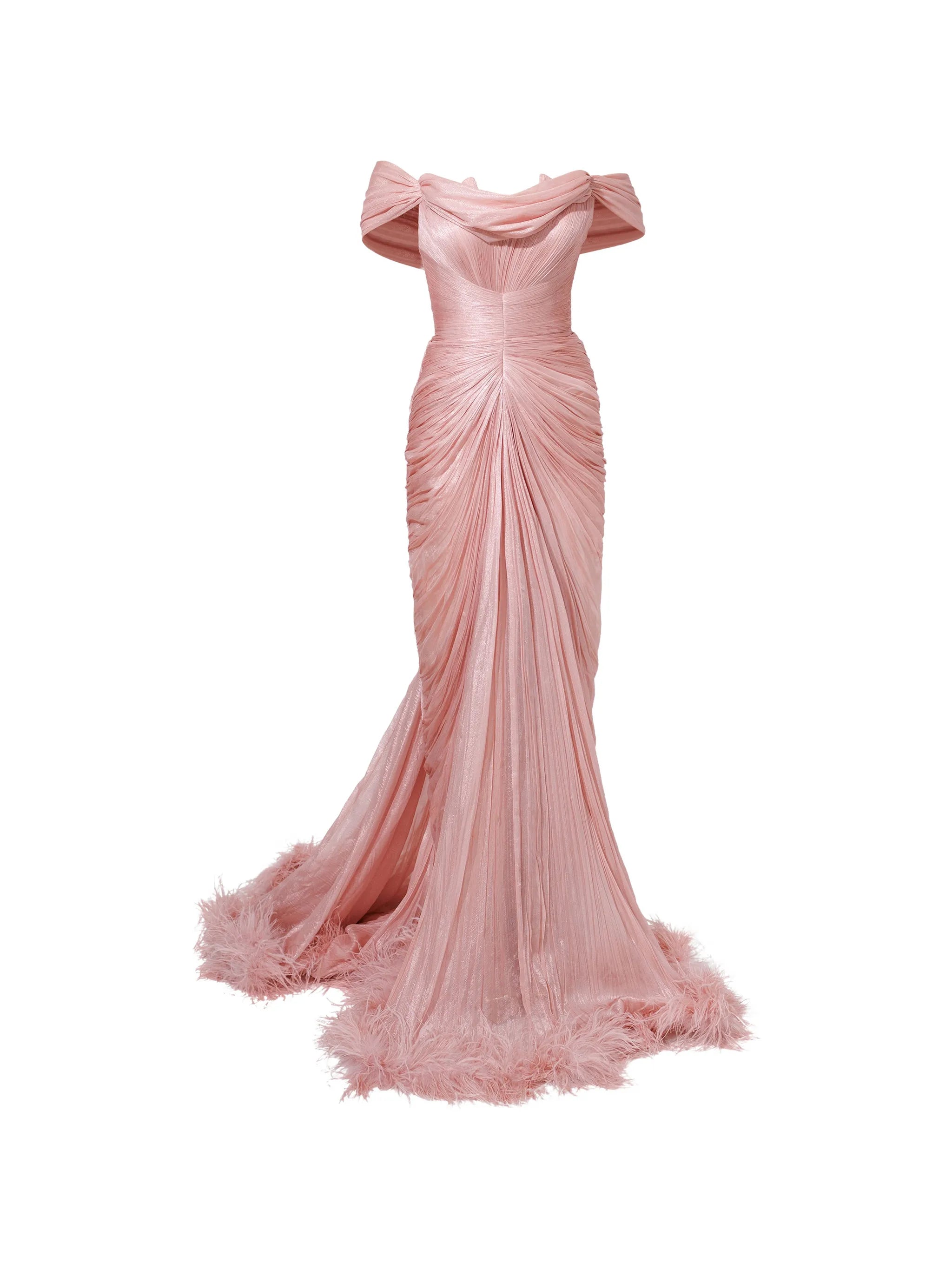 Viola feather-trim maxi dress