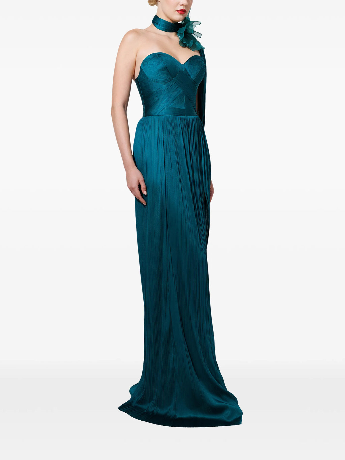 Forest floral-embellished plissé maxi dress
