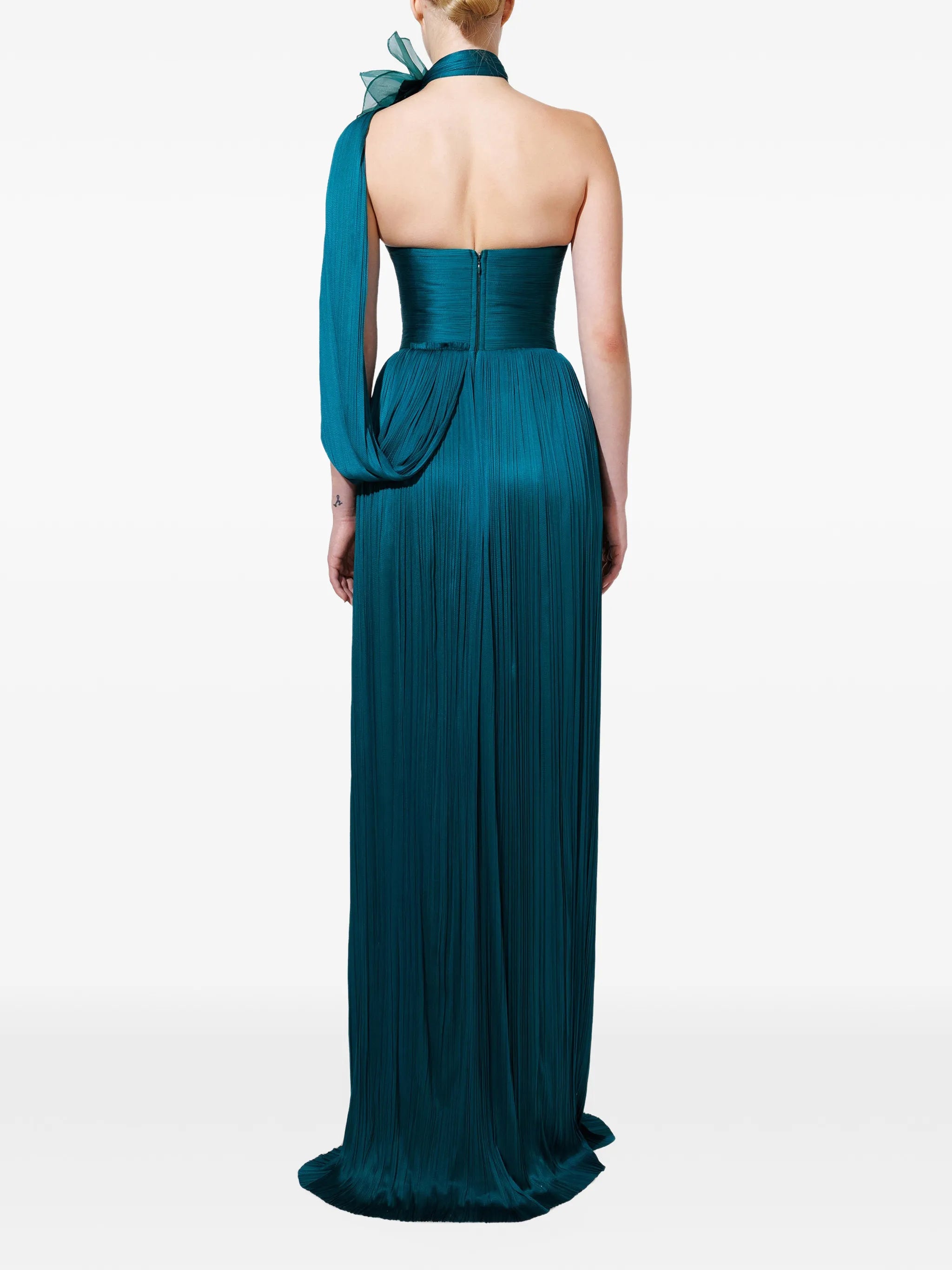 Forest floral-embellished plissé maxi dress
