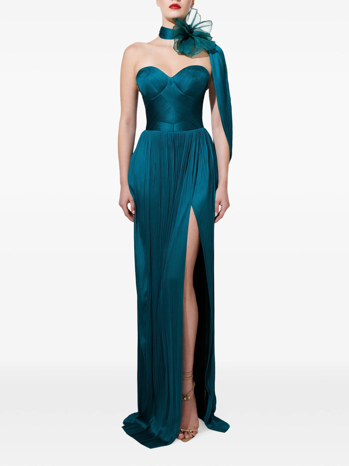 Forest floral-embellished plissé maxi dress