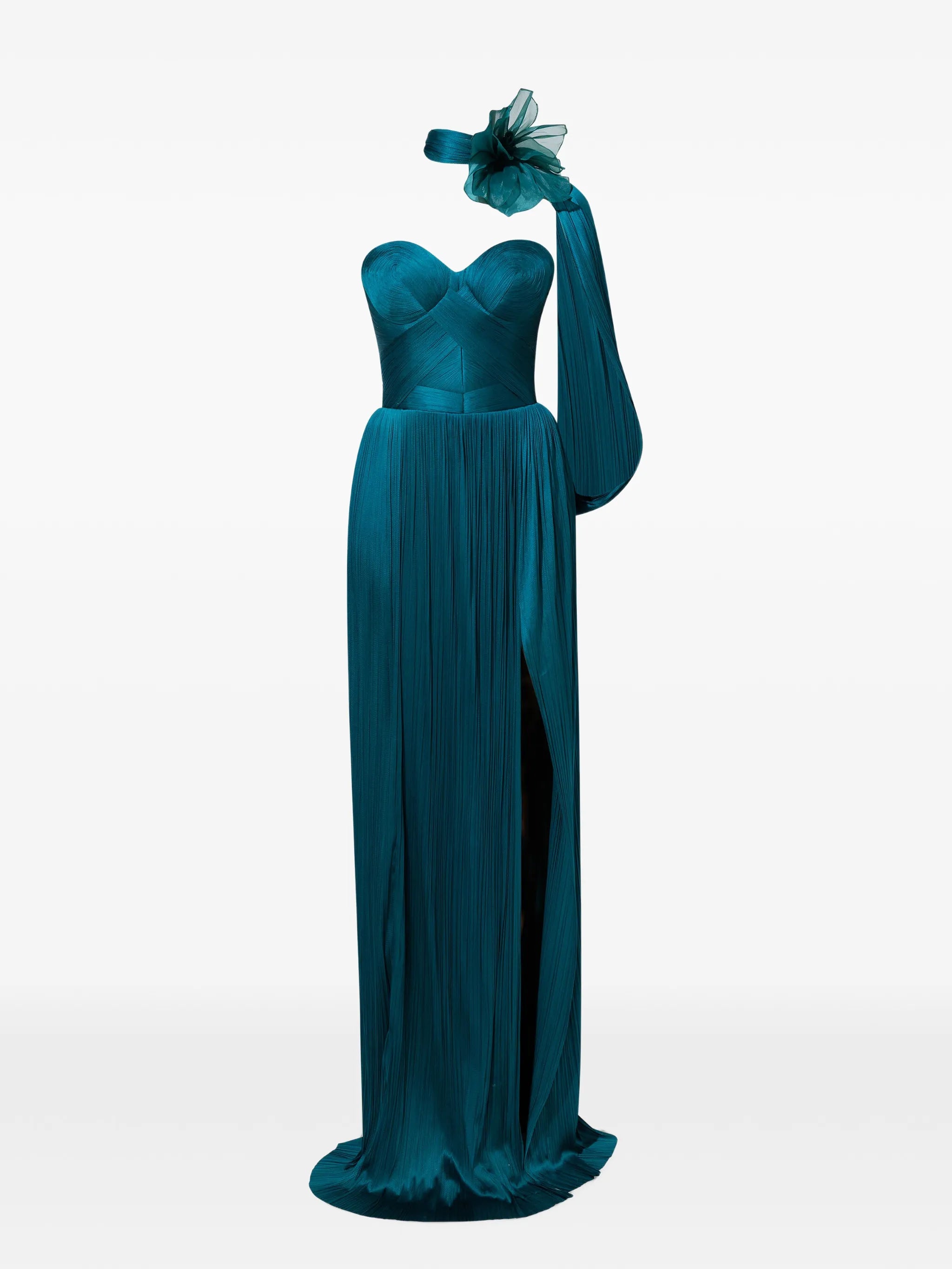 Forest floral-embellished plissé maxi dress