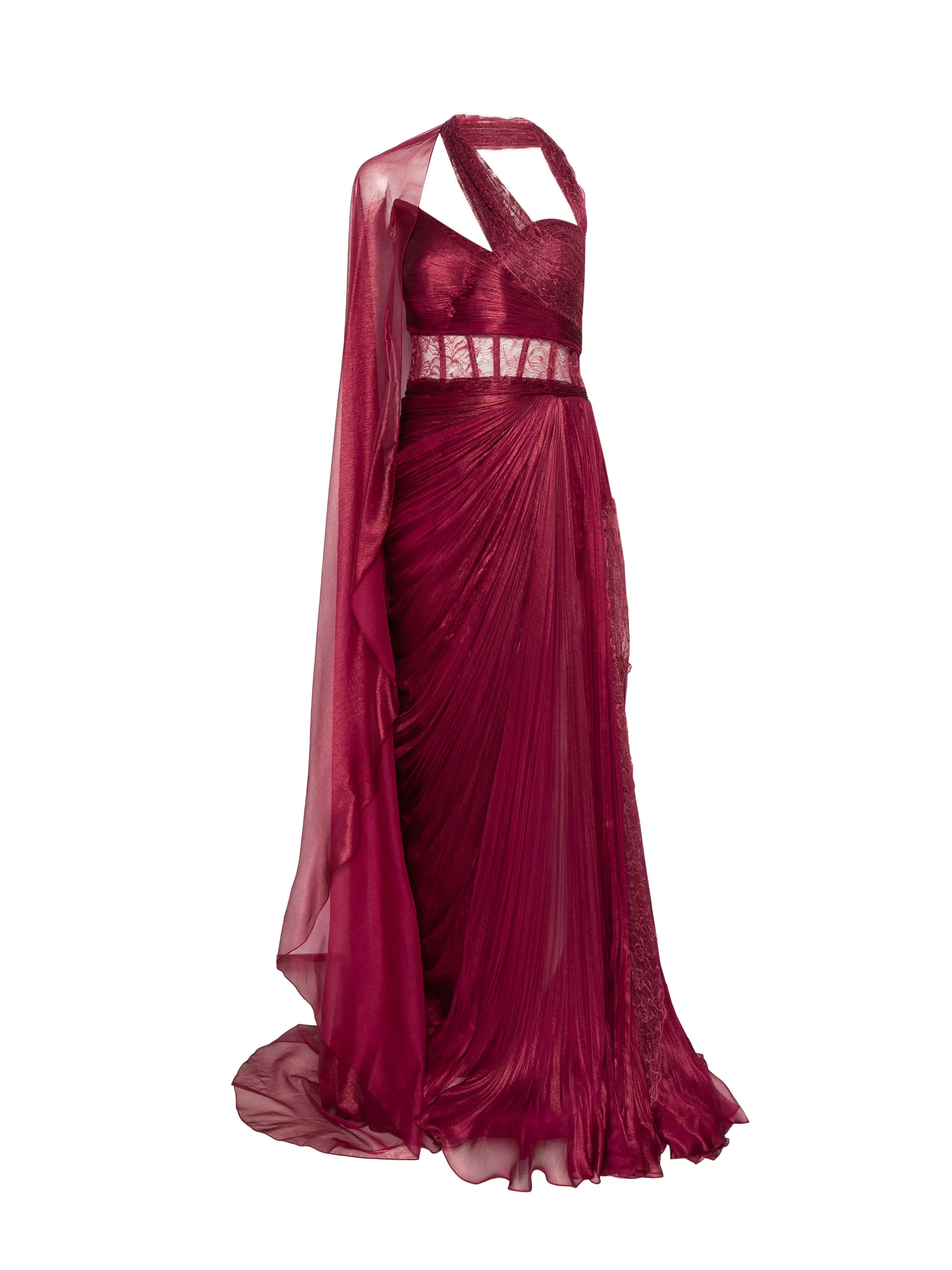 Yolanda burgandy panel gown