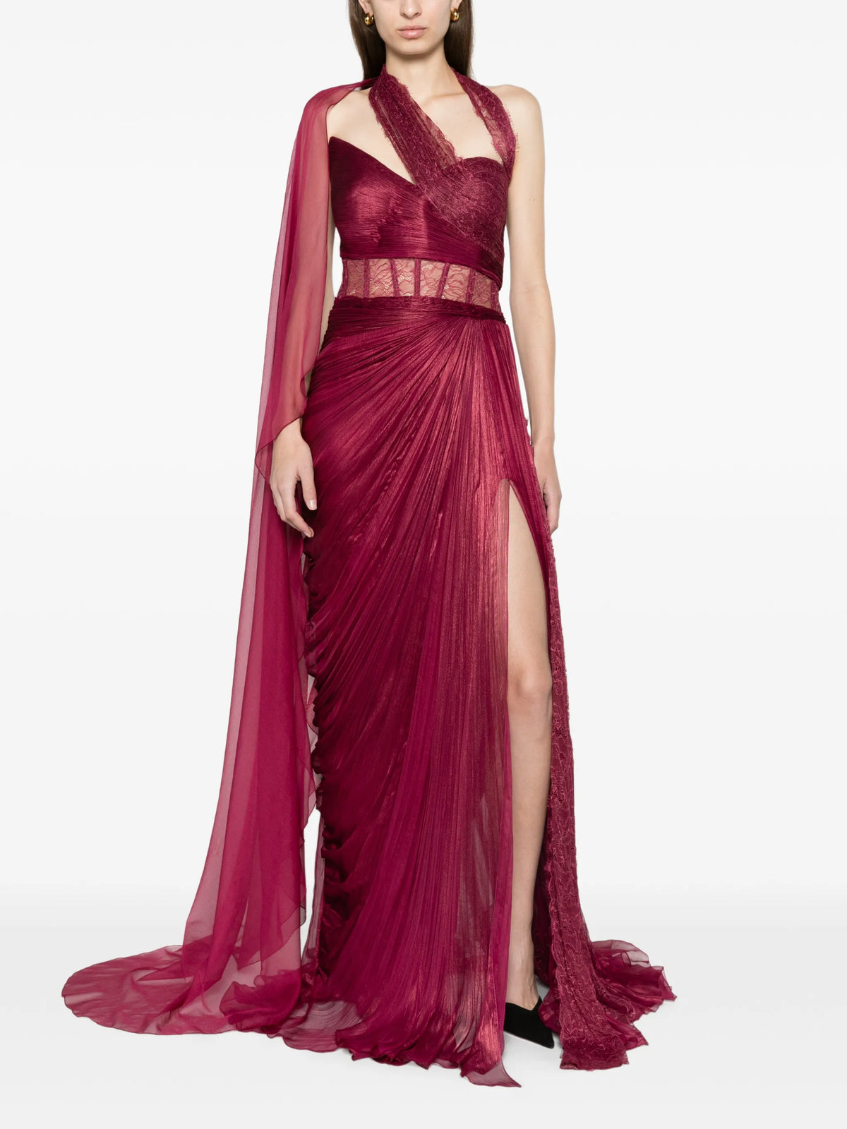 Yolanda burgandy panel gown