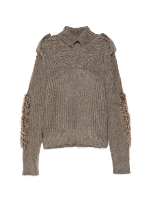 epaulette-detail faux-fur trim sweater
